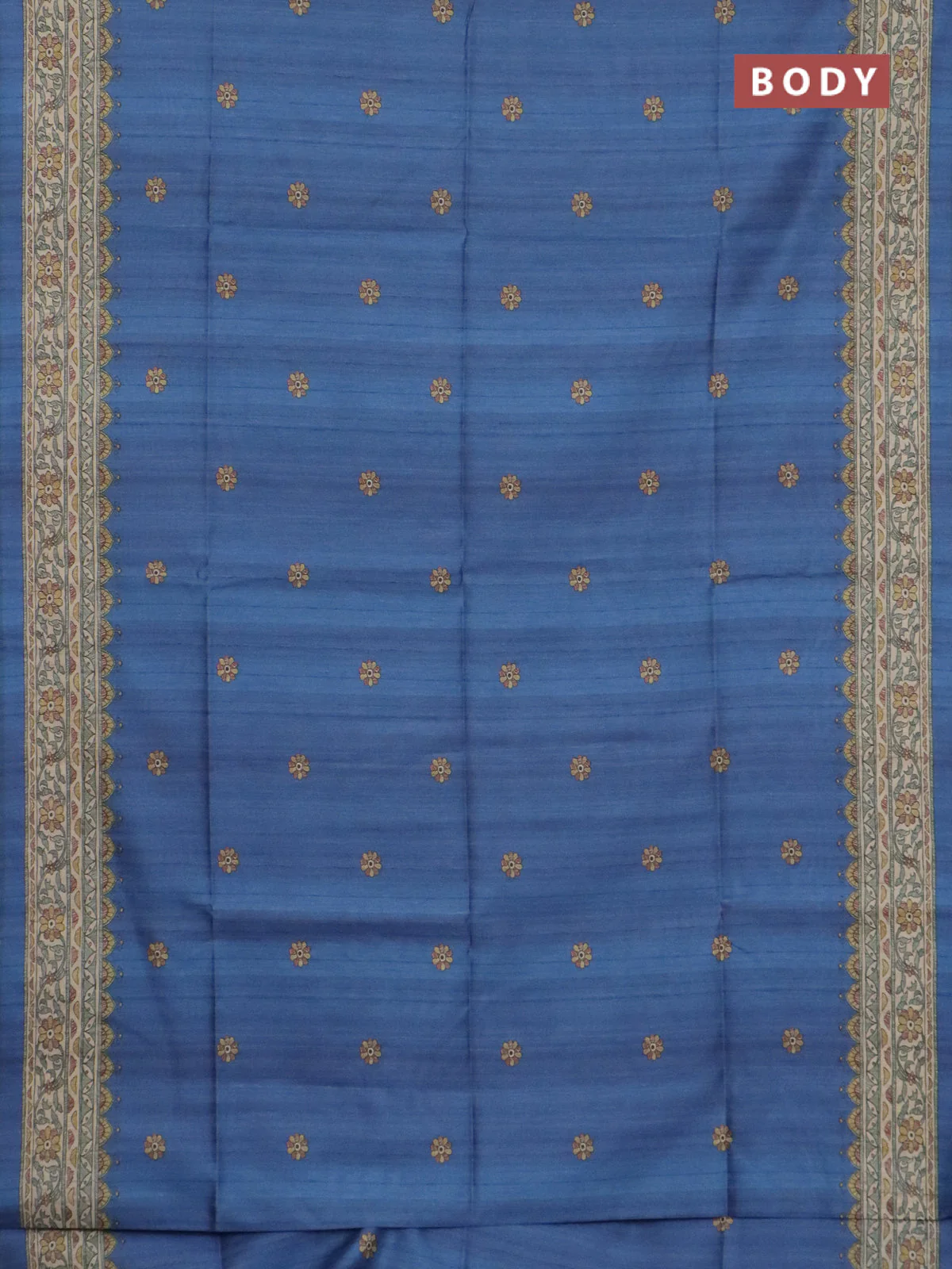 Semi tussar saree blue and beige with allover butta prints and madhubani printed pallu & border - Image 2