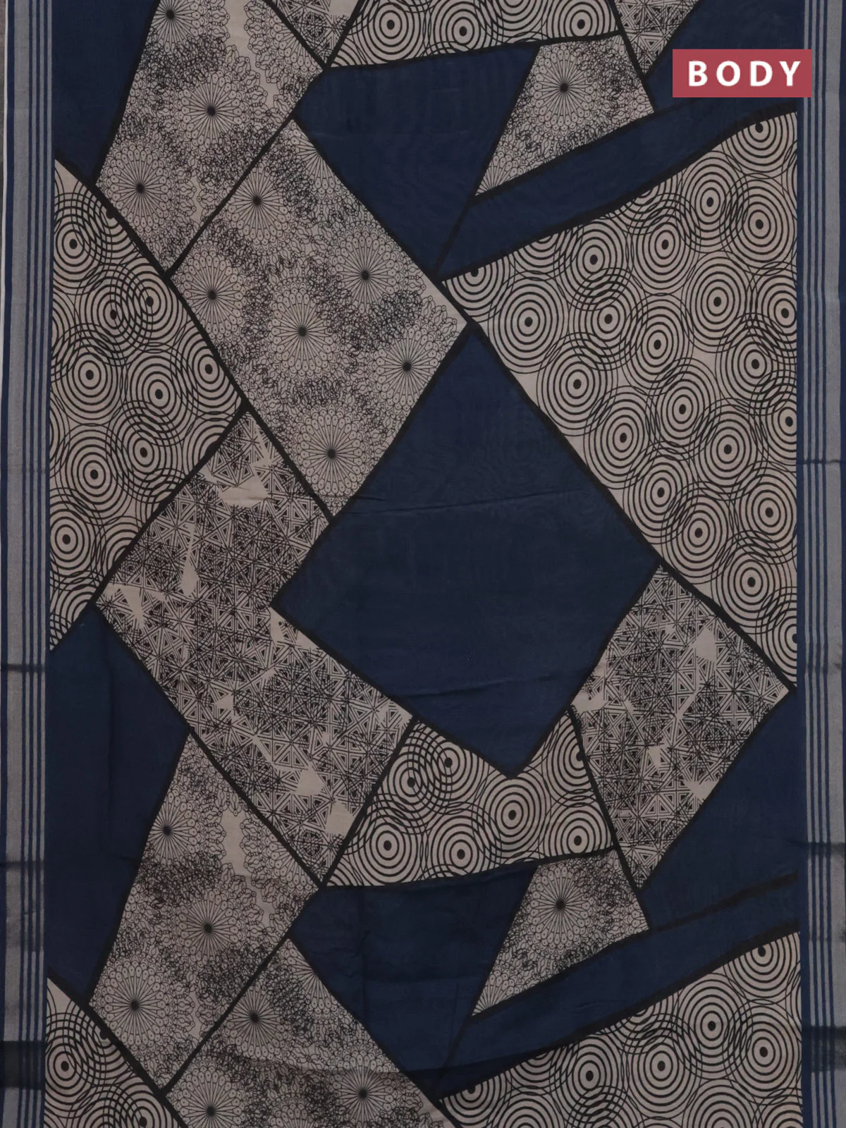 Semi tussar saree blue and beige with allover geometric prints and zari woven border - Image 2