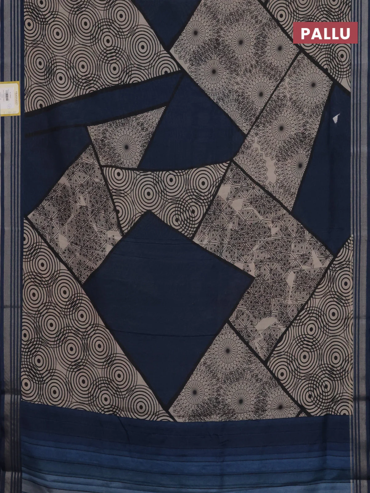 Semi tussar saree blue and beige with allover geometric prints and zari woven border - Image 3