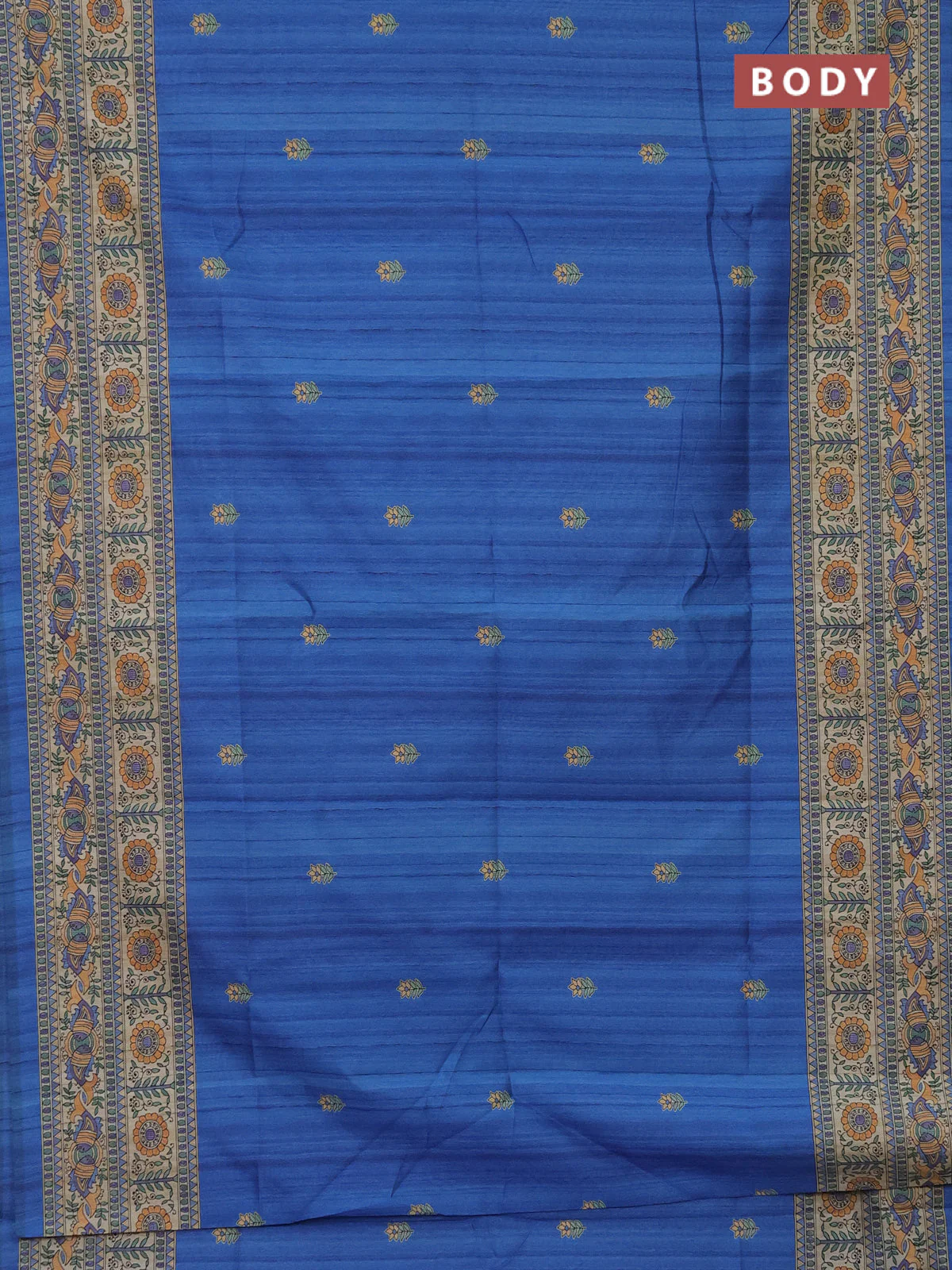 Semi tussar saree blue and beige with butta prints and madhubani printed pallu - Image 2