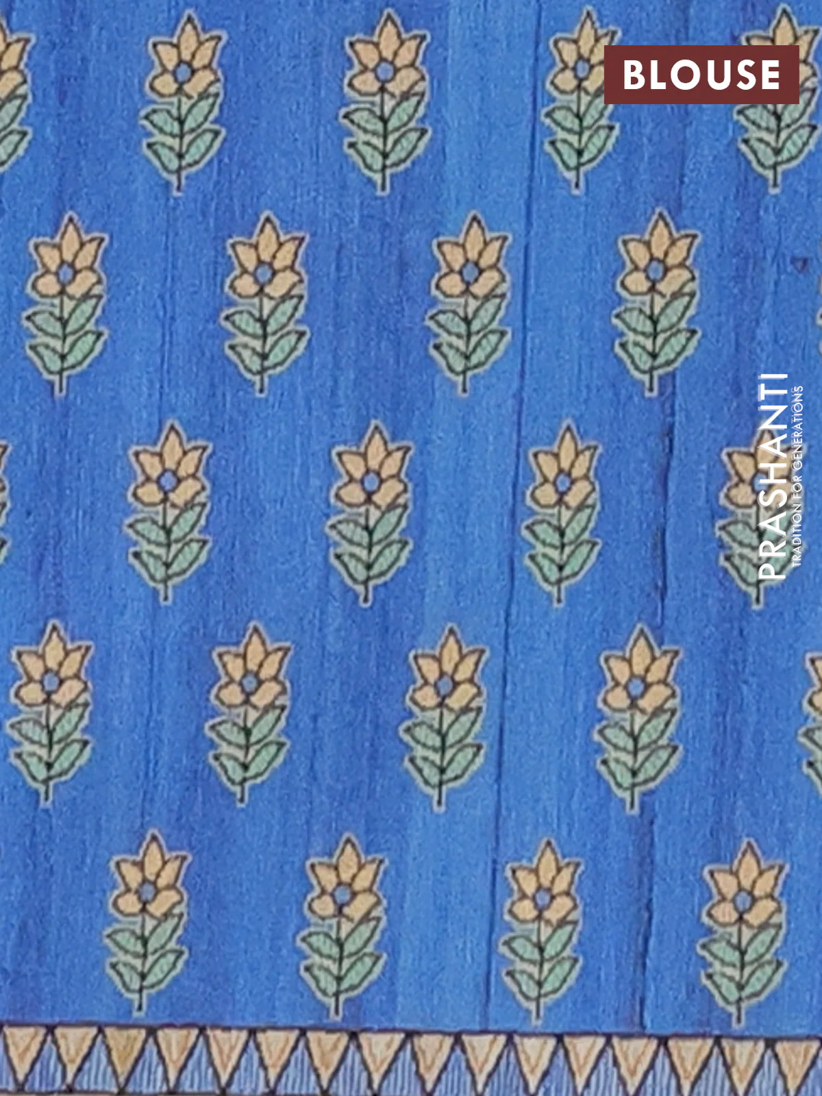 Semi tussar saree blue and beige with butta prints and madhubani printed pallu - Image 4
