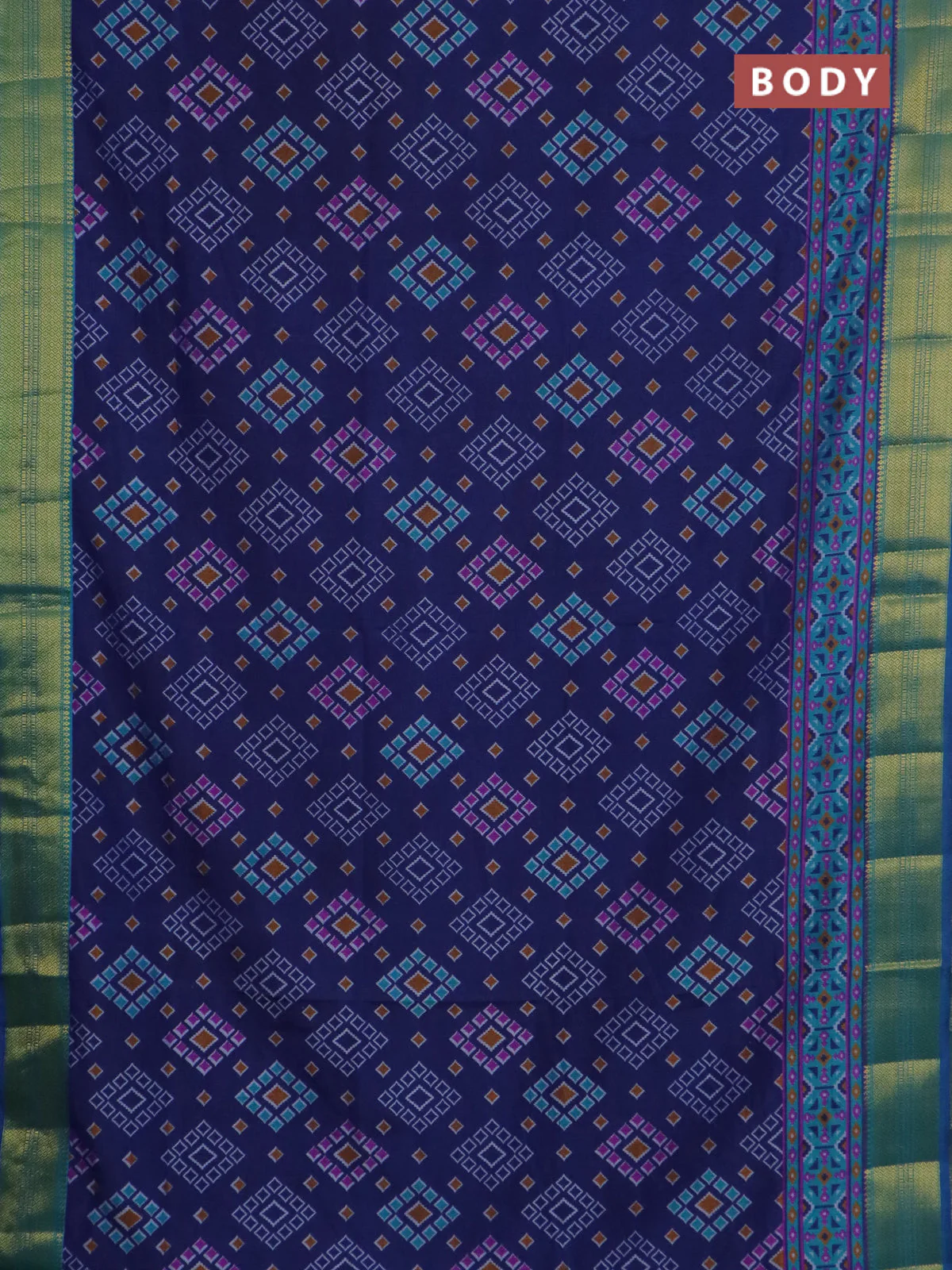Semi tussar saree blue and cs blue with allover ikat prints and zari woven border - Image 2