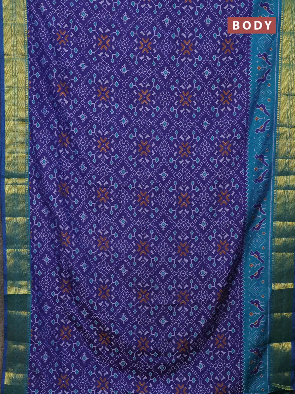 Semi tussar saree blue and dual shade of blue with allover ikat prints and zari woven border - Image 2