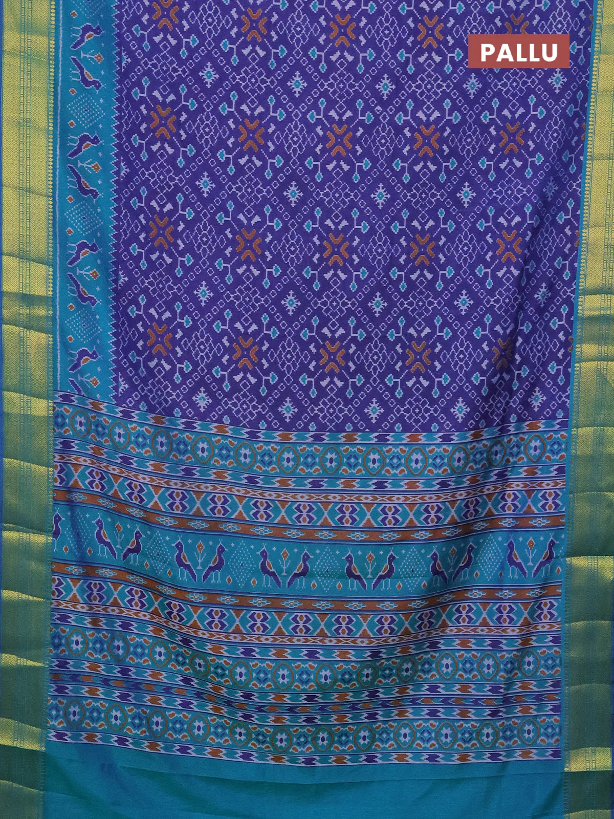 Semi tussar saree blue and dual shade of blue with allover ikat prints and zari woven border - Image 3
