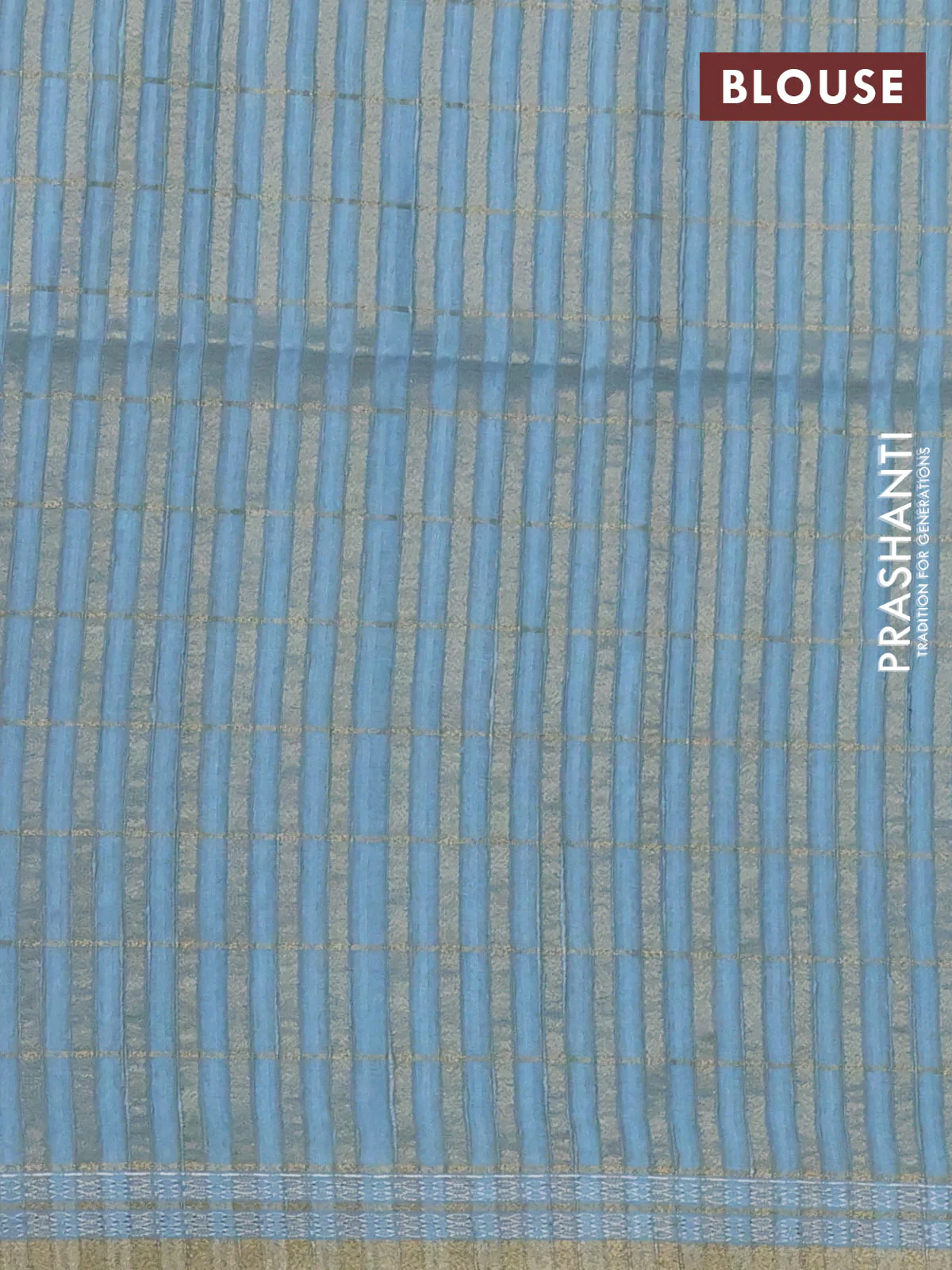 Semi tussar saree blue and pastel blue with allover zari checks & digital prints and zari woven border - Image 3