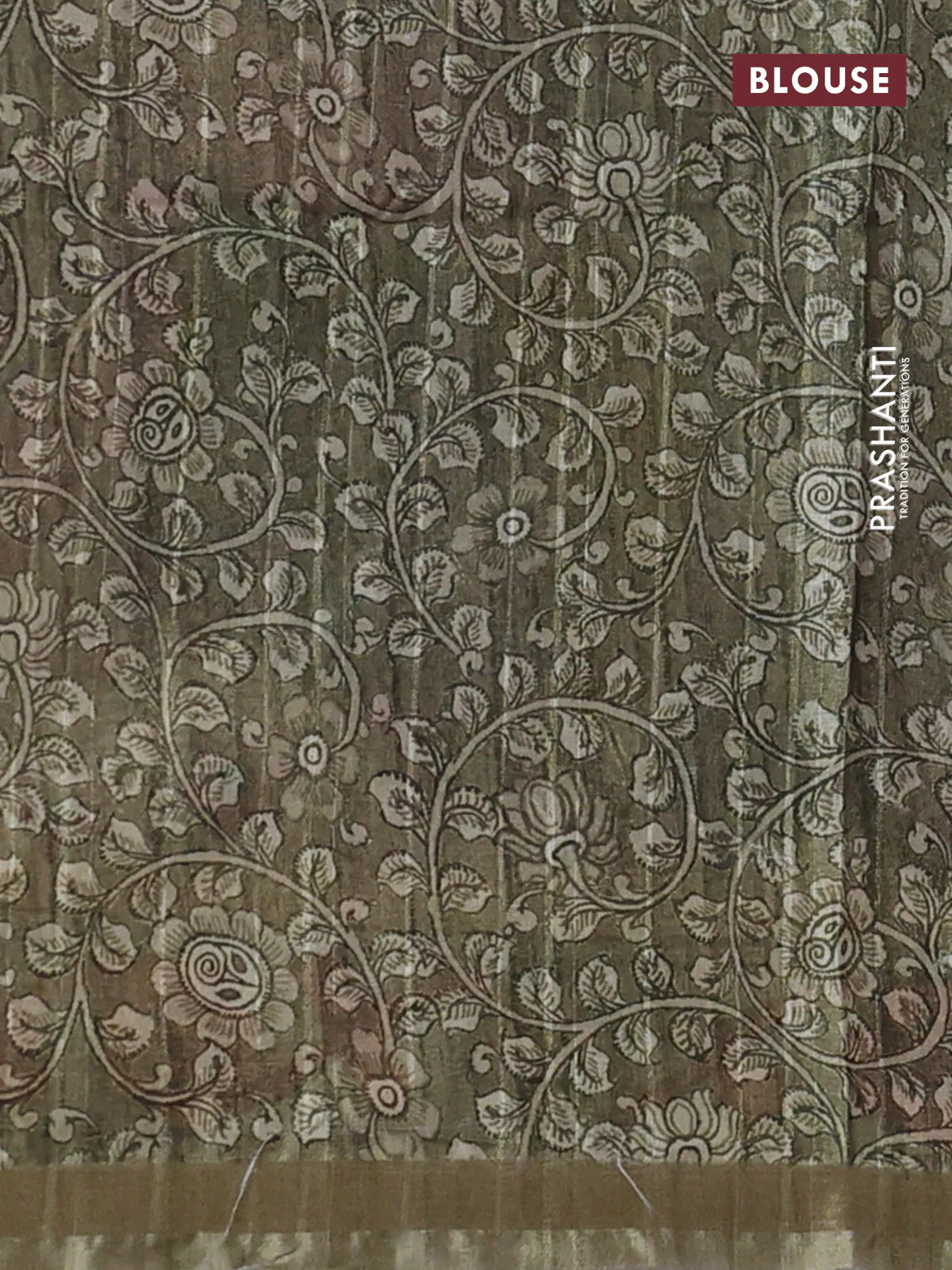 Semi tussar saree blue and pastel green with allover shibori prints and kalamkari pallu & zari border - Image 3