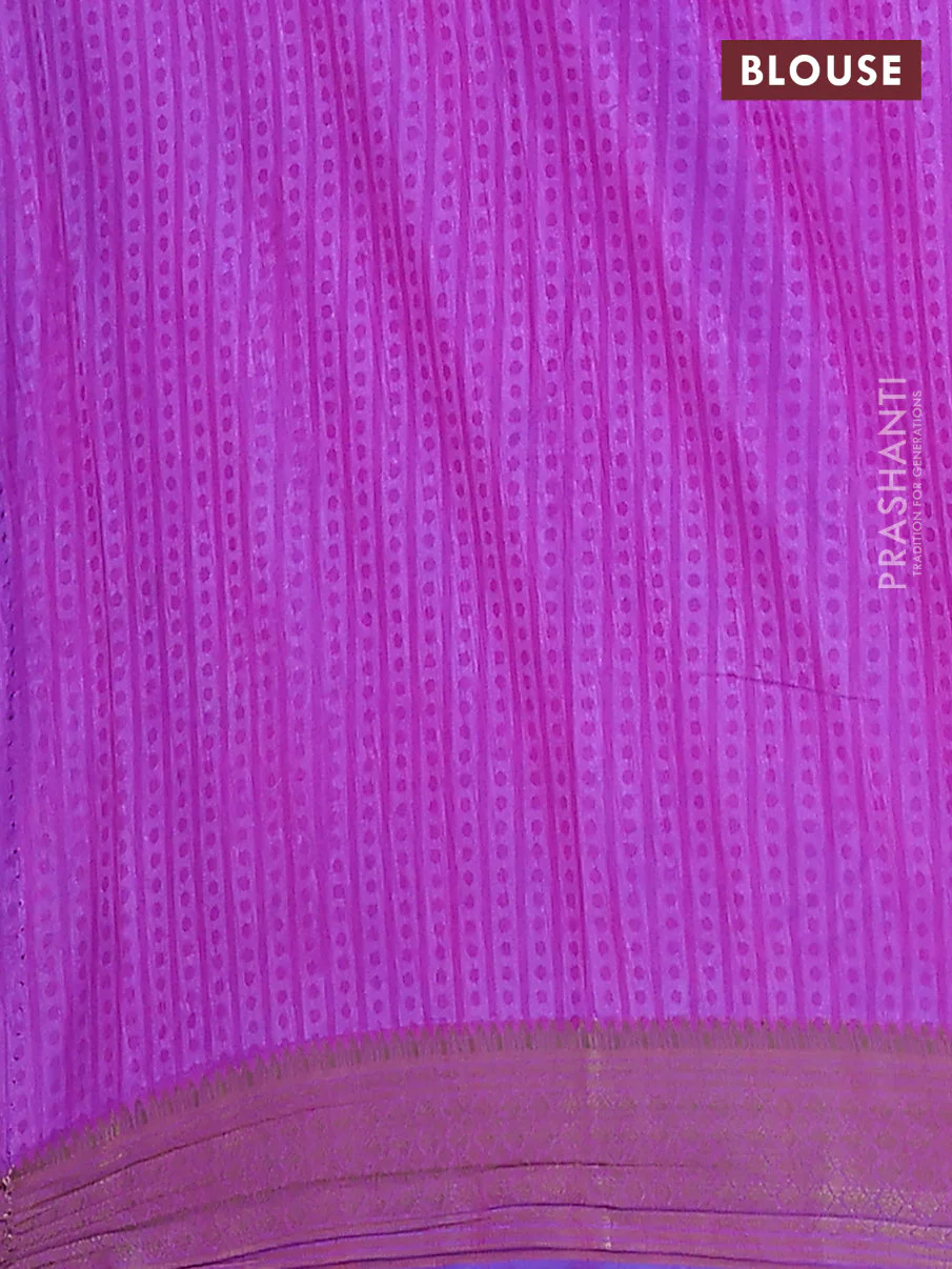 Semi tussar saree blue and purple with allover ikat prints and zari woven border - Image 4