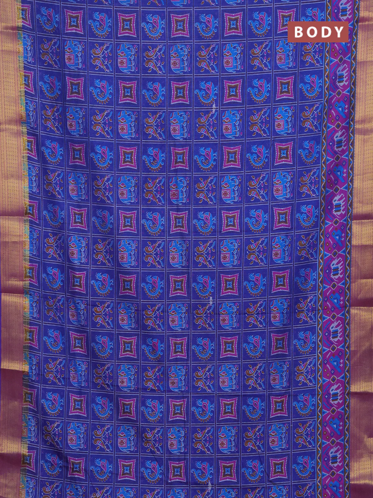 Semi tussar saree blue and purple with allover ikat prints and zari woven border - Image 2