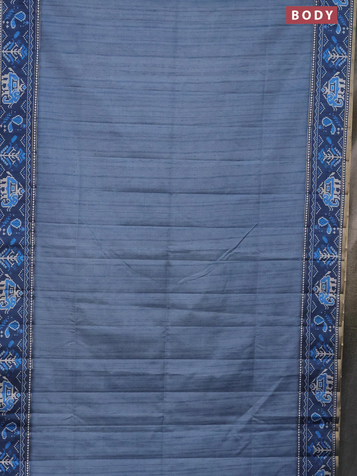Semi tussar saree blue shade and blue with plain body and patola printed border - Image 2