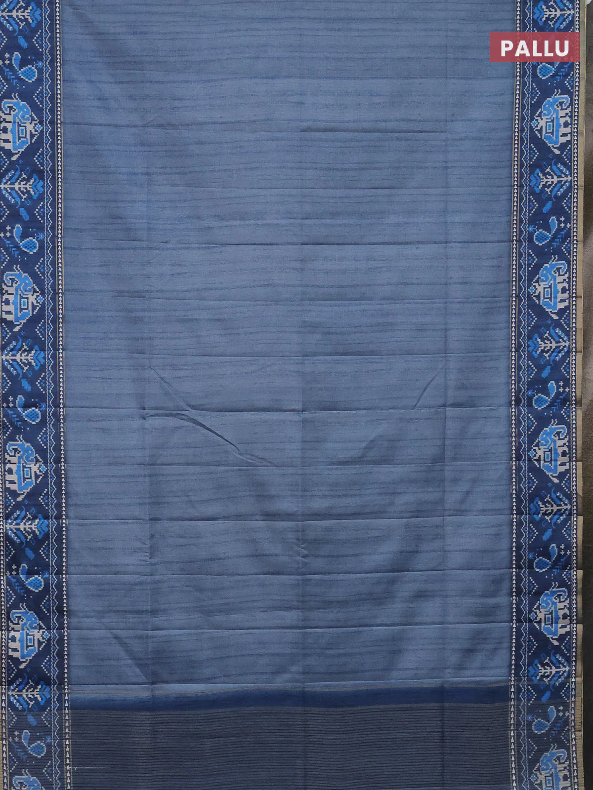 Semi tussar saree blue shade and blue with plain body and patola printed border - Image 3