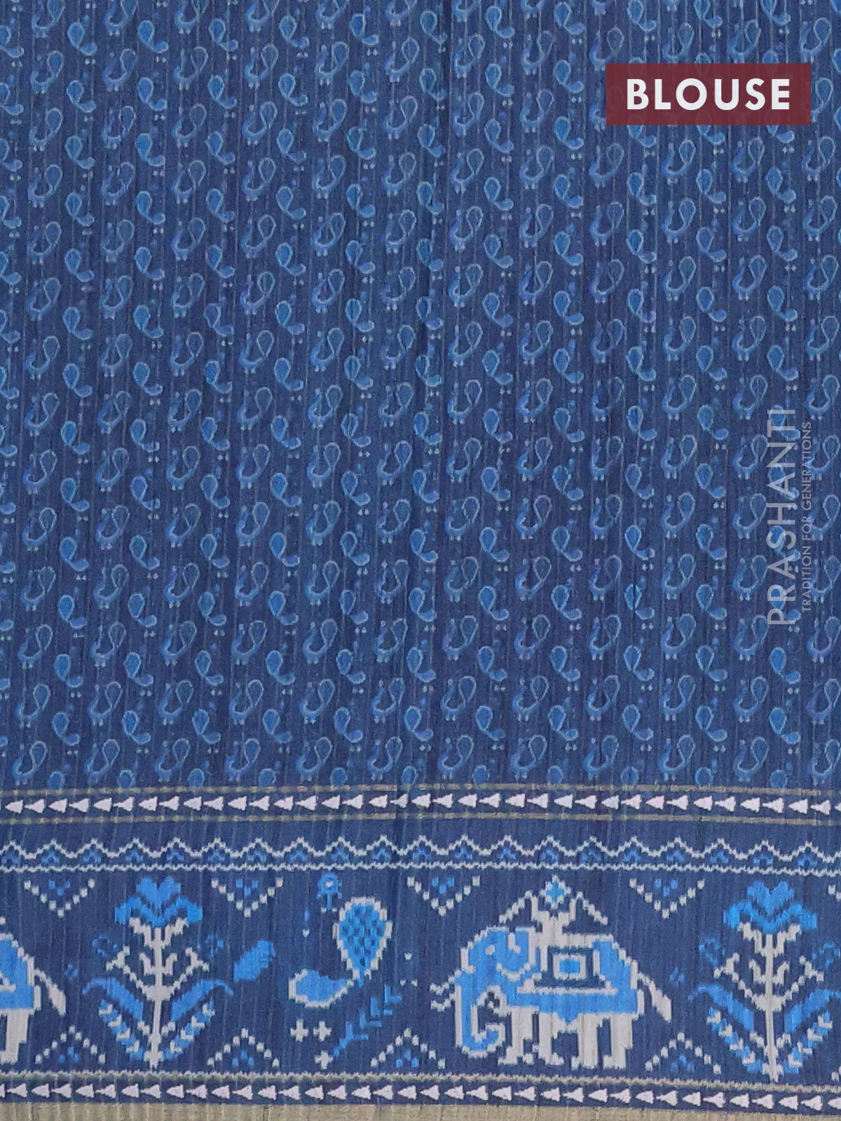 Semi tussar saree blue shade and blue with plain body and patola printed border - Image 4