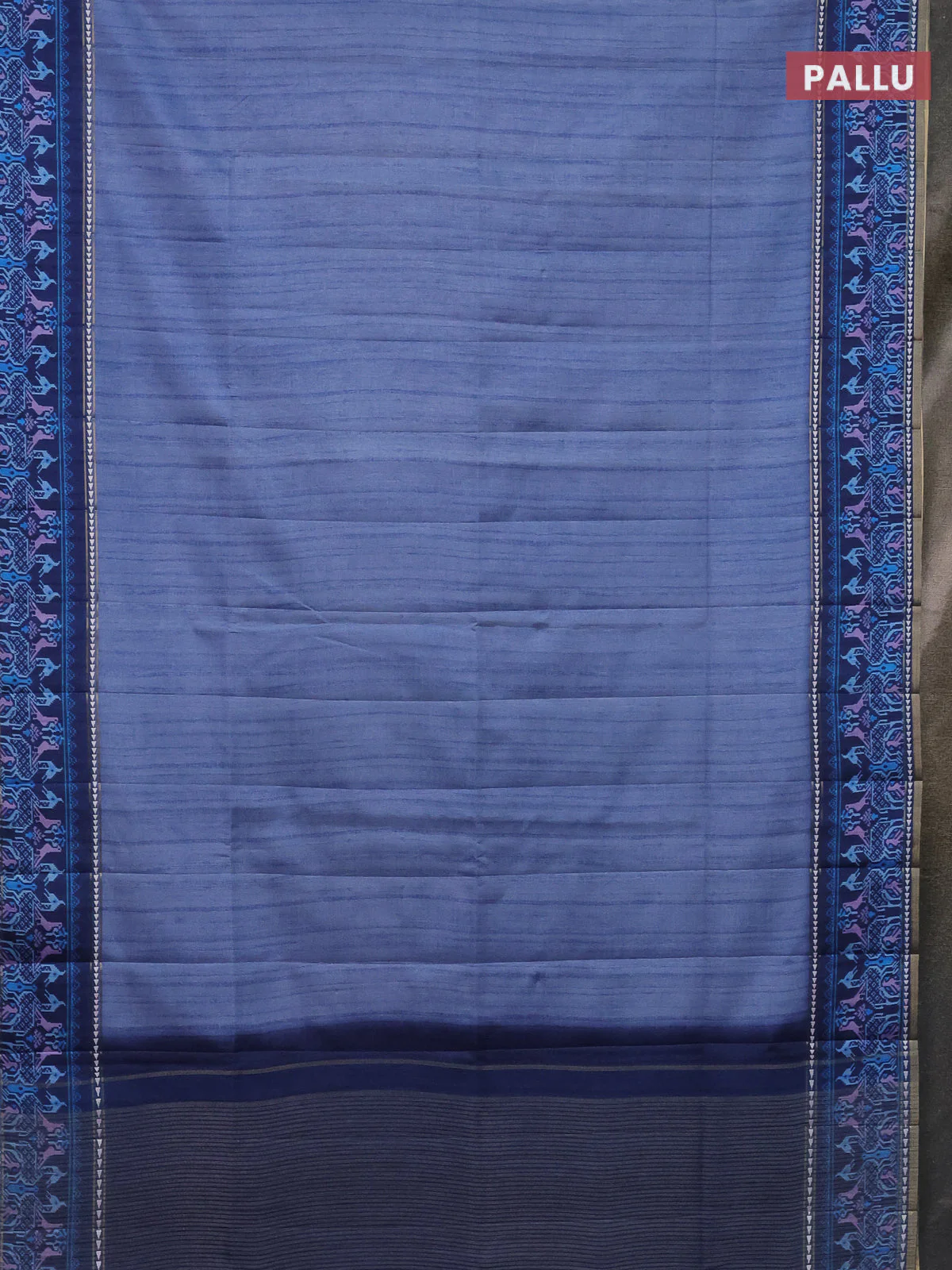 Semi tussar saree blue shade and blue with plain body and patola printed border - Image 3