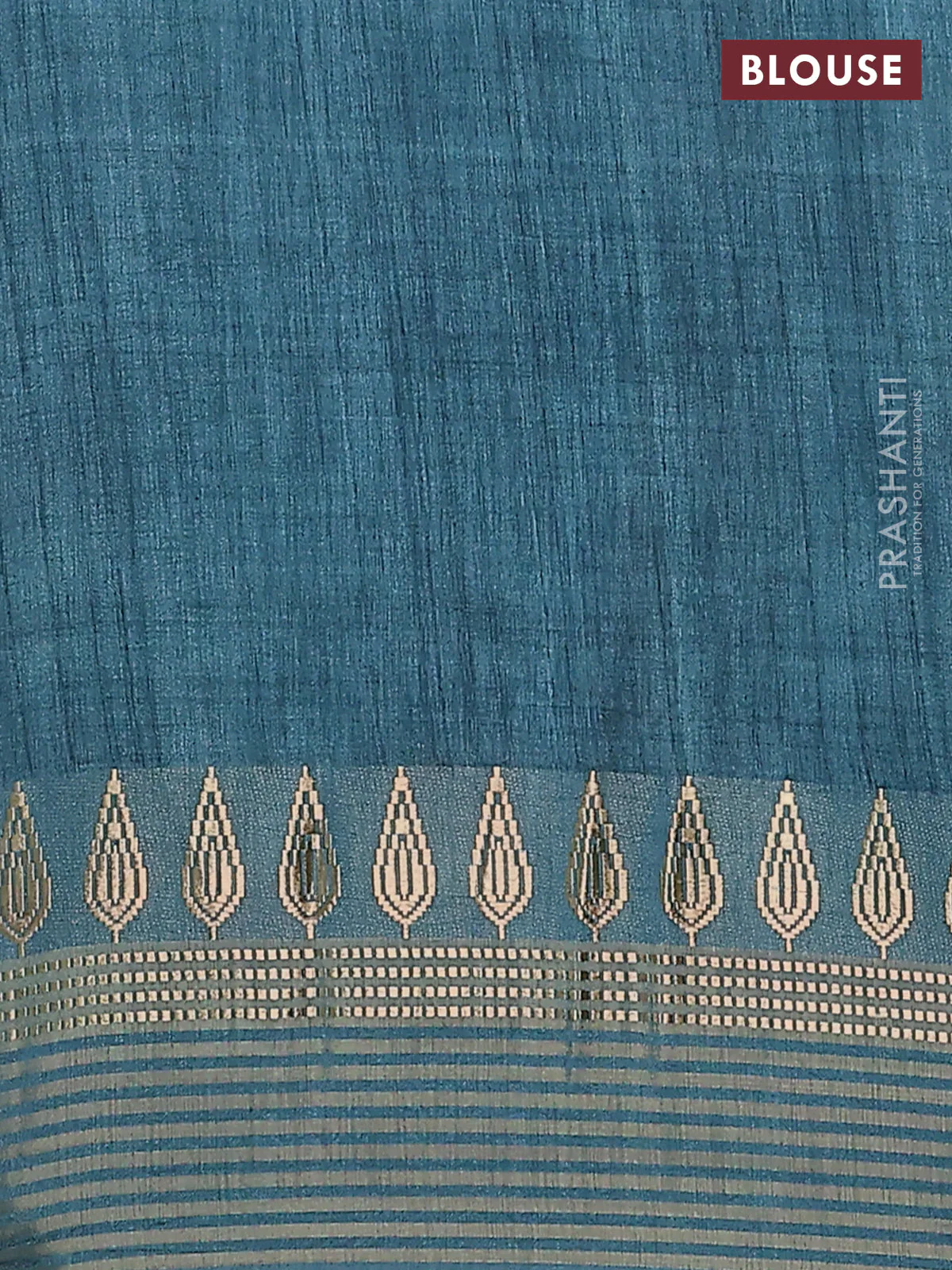 Semi tussar saree blue shade and cream with allover kalamkari prints and zari woven border - Image 4