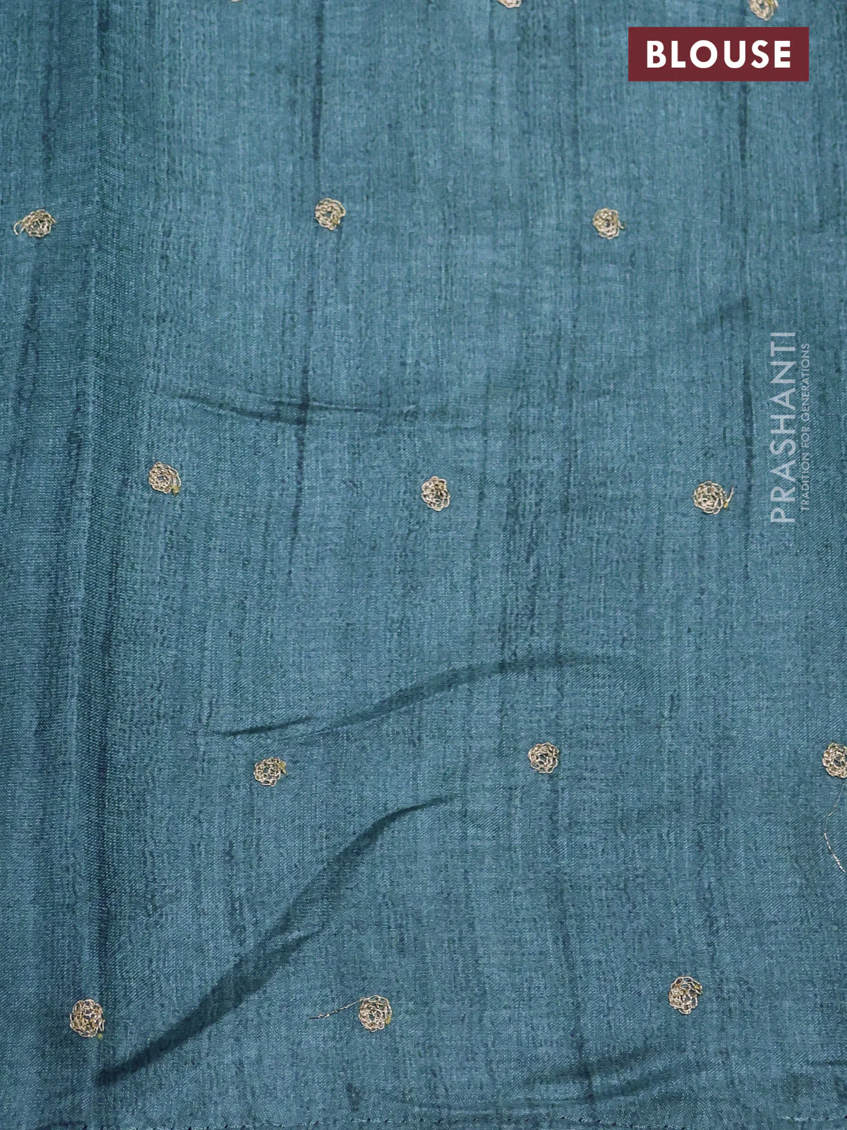 Semi tussar saree blue shade and cream with plain body and kalamkari prints & pita work border - Image 4