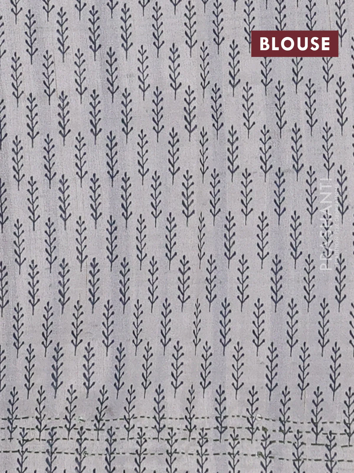 Semi tussar saree blue shade and cream with plain body and warli prints kantha stitch work border - Image 4
