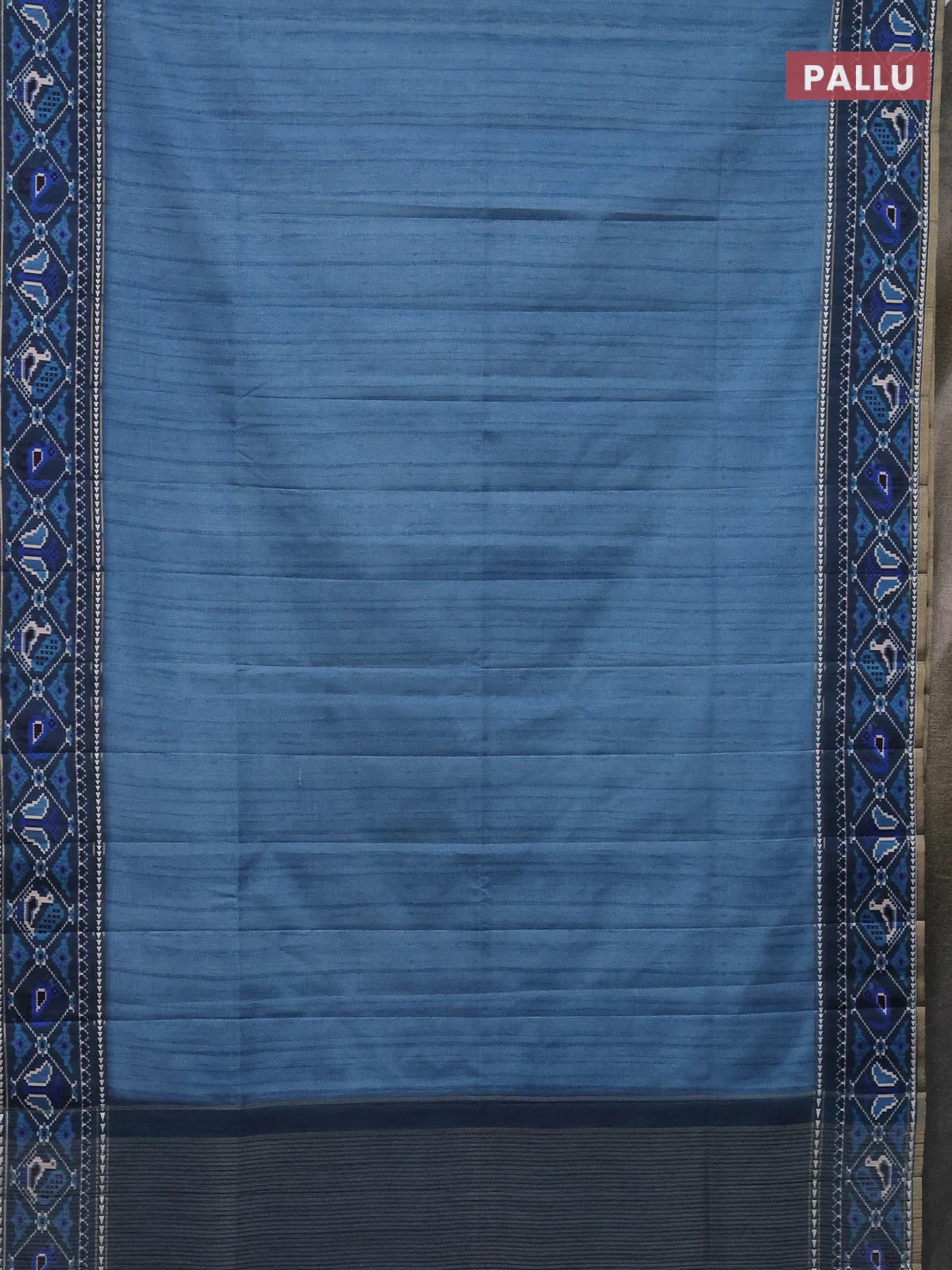Semi tussar saree blue shade and peacock blue with plain body and patola printed border - Image 3