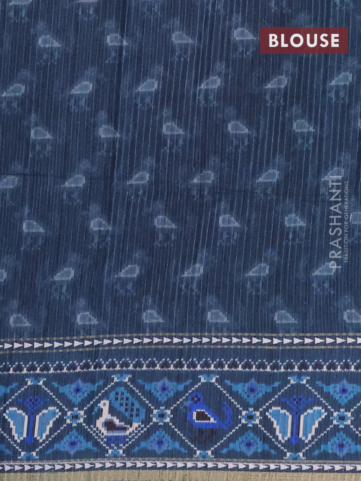 Semi tussar saree blue shade and peacock blue with plain body and patola printed border - Image 4