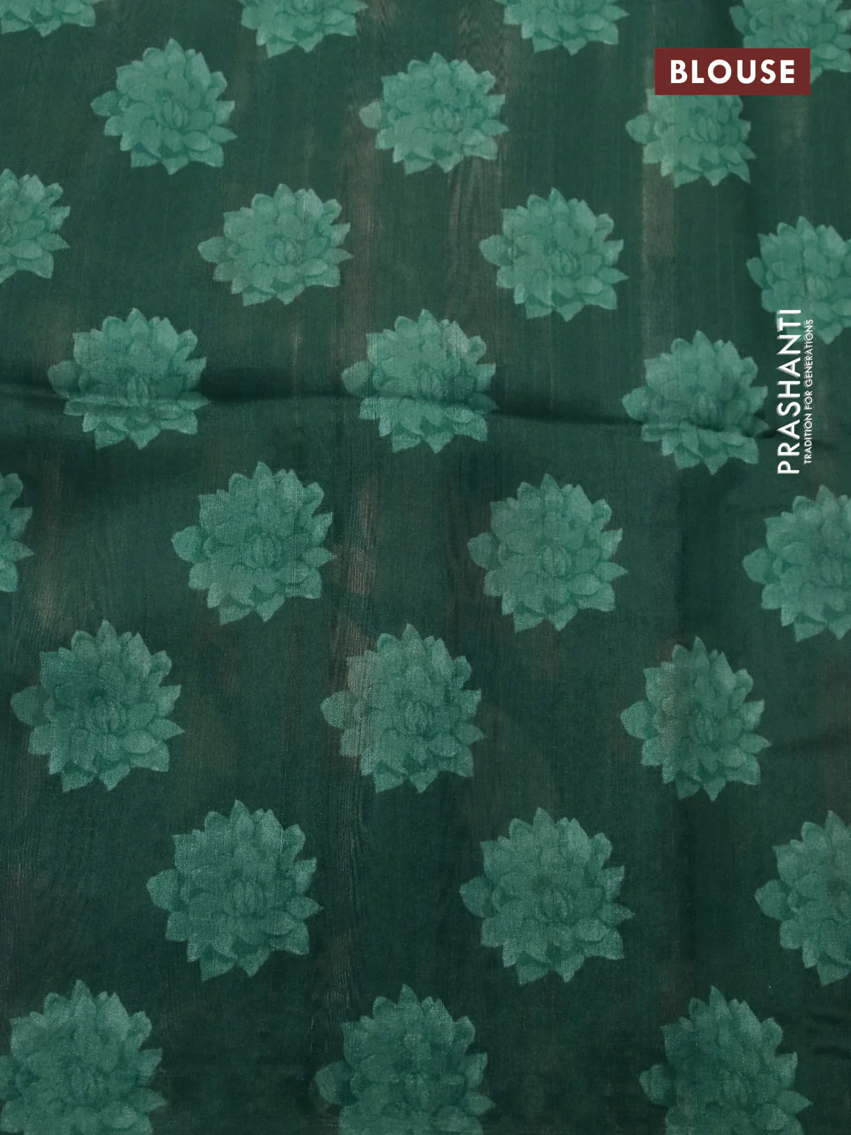 Semi tussar saree bottle green with allover digital prints and chikankari work border - Image 4