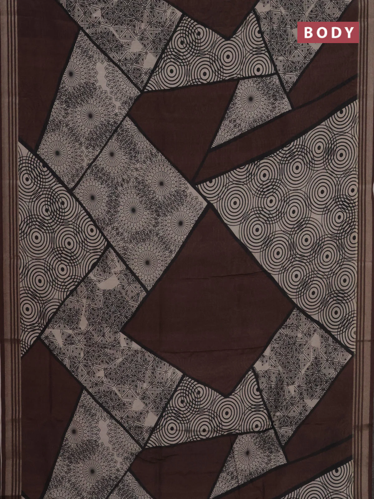 Semi tussar saree brown and beige with allover geometric prints and zari woven border - Image 2