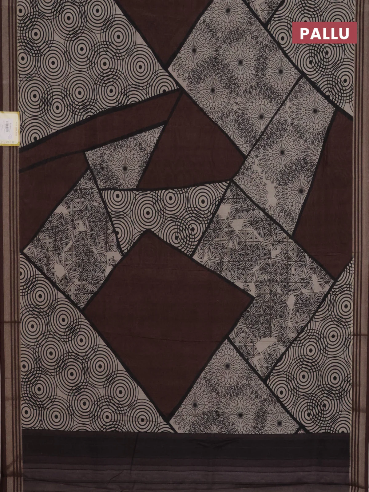 Semi tussar saree brown and beige with allover geometric prints and zari woven border - Image 3