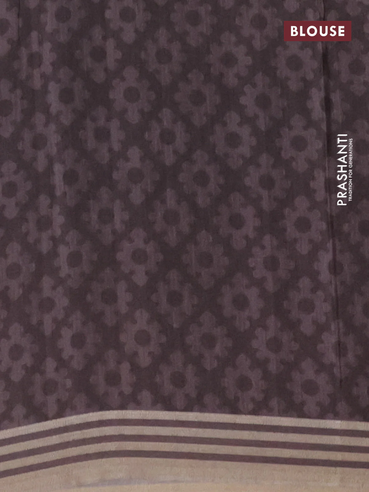 Semi tussar saree brown shade and grey with allover geometric prints and zari woven border - Image 4