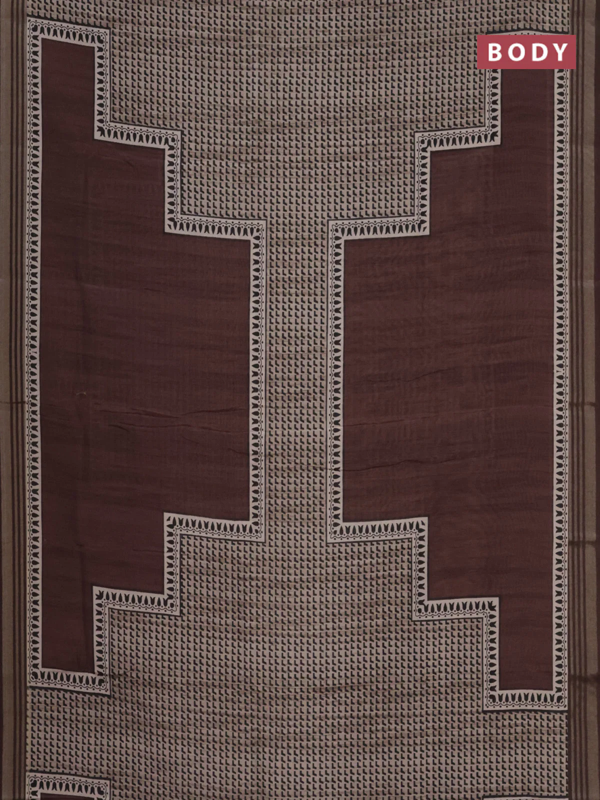 Semi tussar saree brown shade with allover prints and zari woven border - Image 2