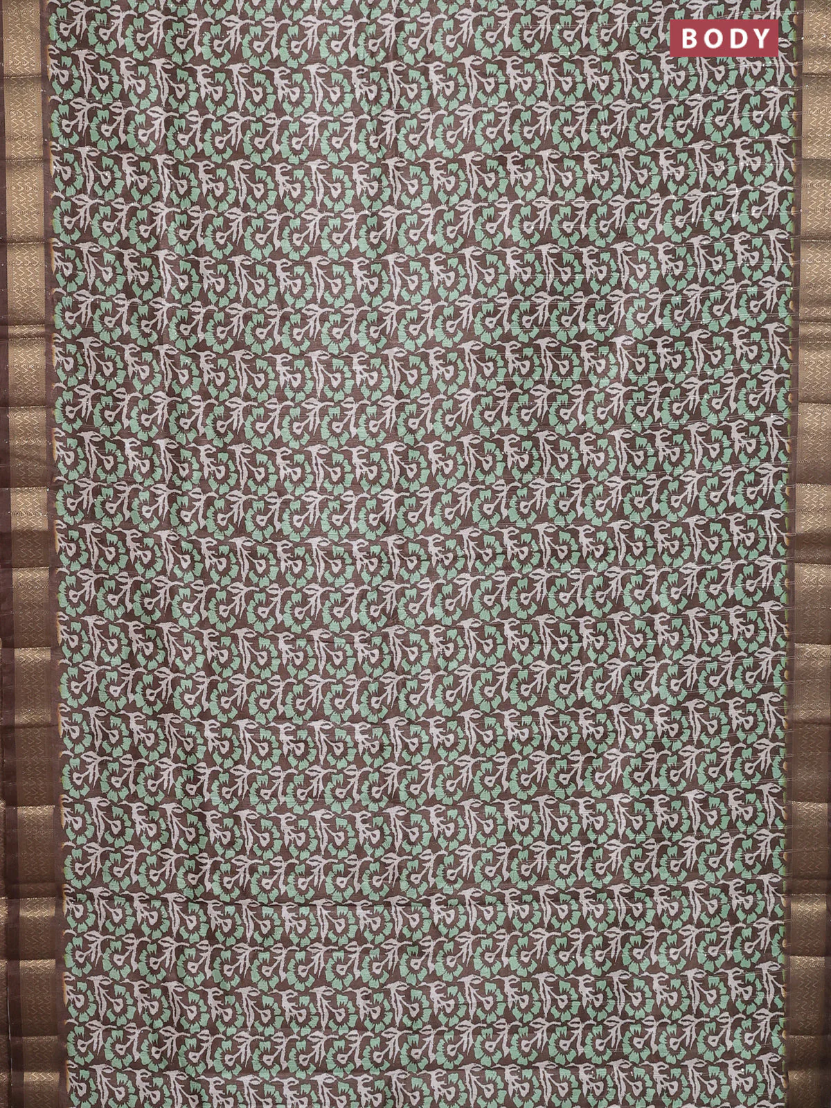 Semi tussar saree brown with allover floral prints & sequin work and zari woven border - Image 2