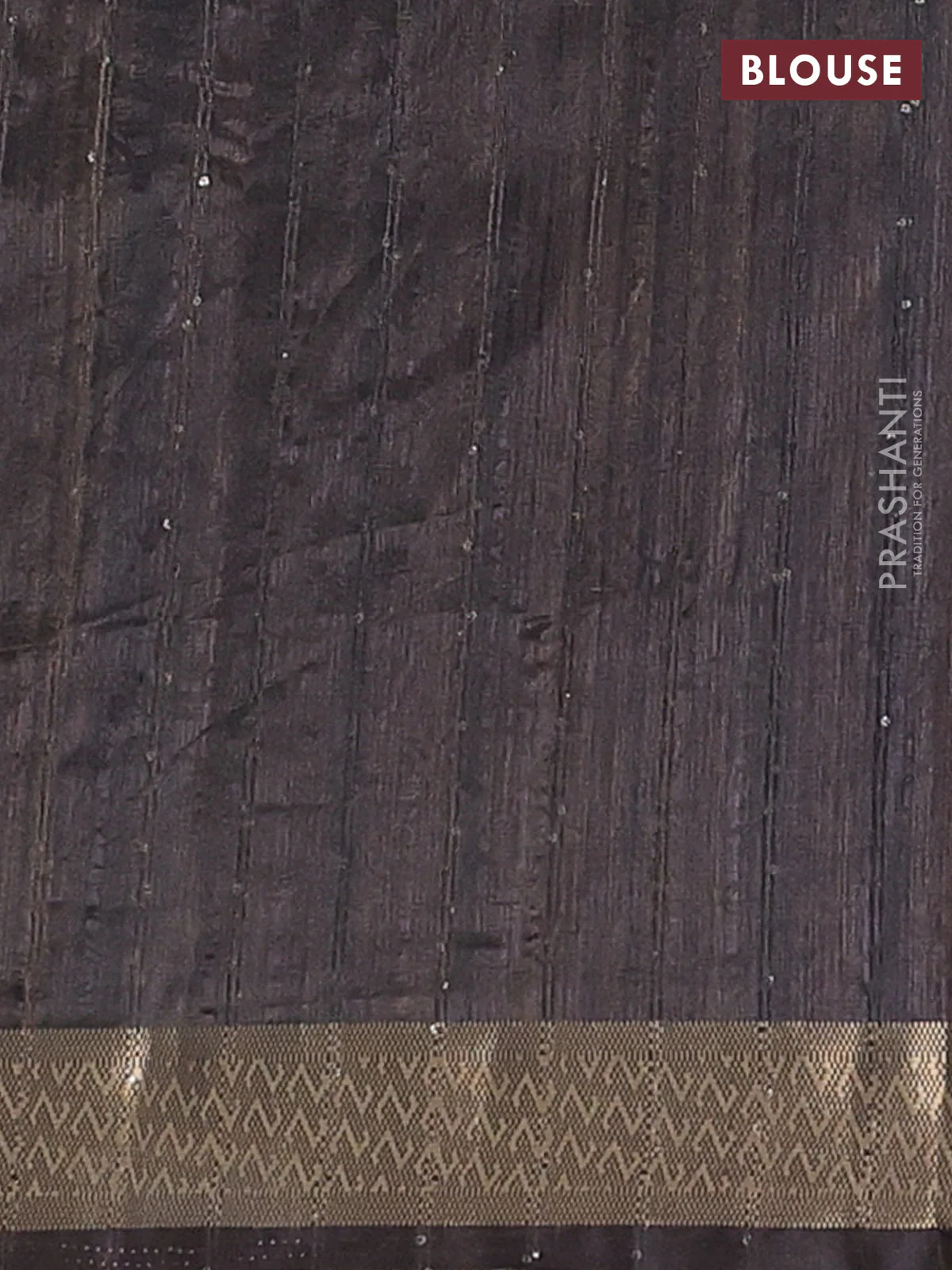 Semi tussar saree brown with allover prints & sequin work and zari woven border - Image 4