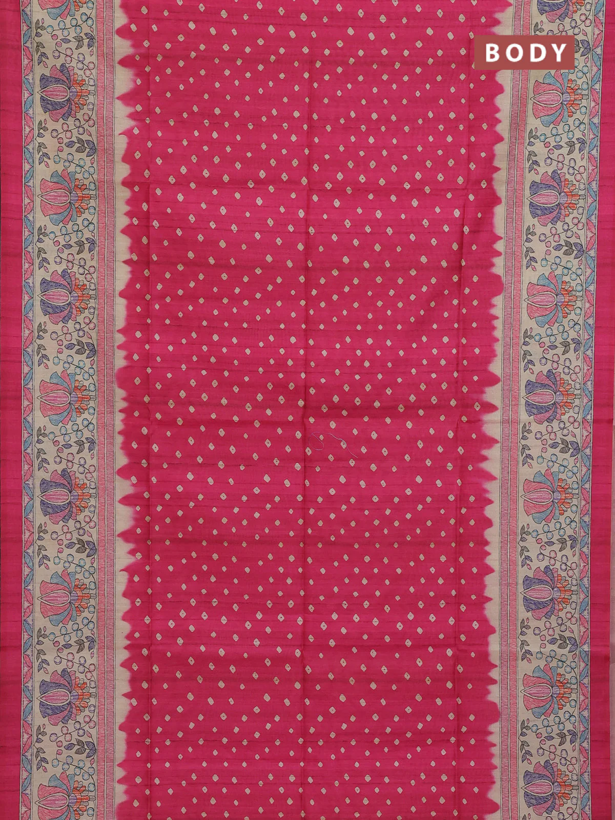 Semi tussar saree candy pink and beige with allover bandhani prints and madhubani printed pallu & border - Image 2