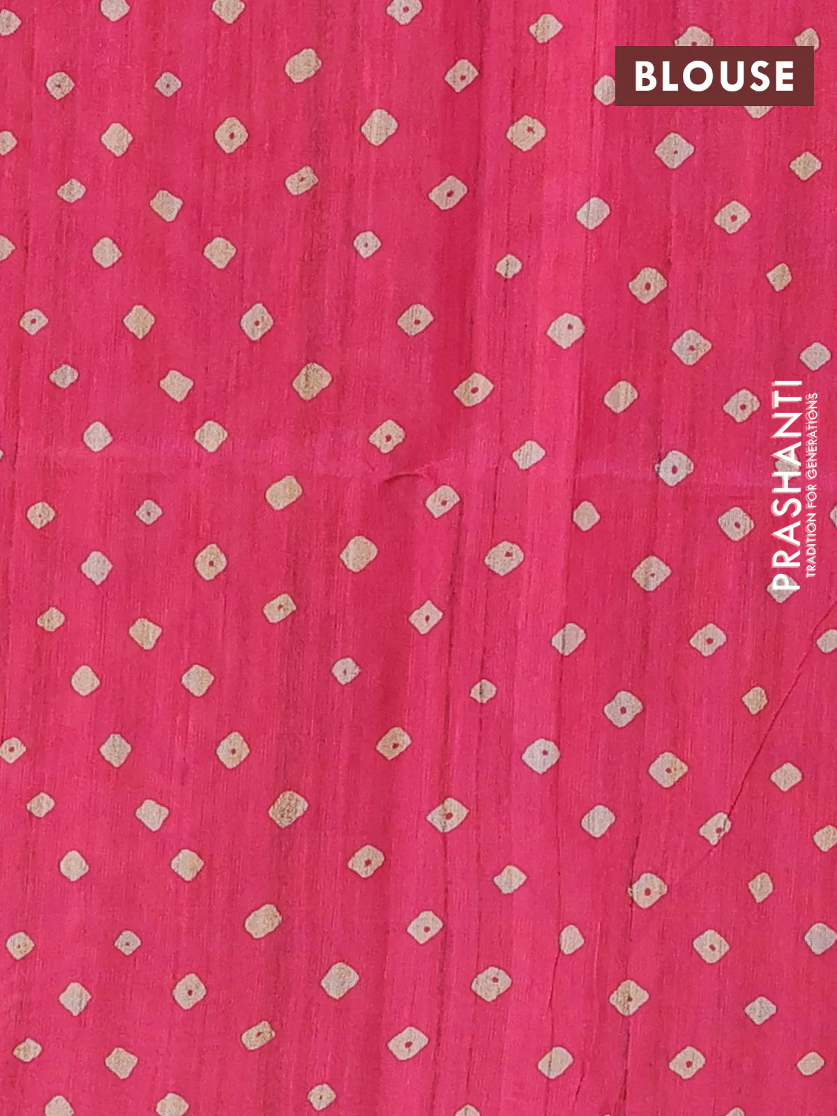 Semi tussar saree candy pink and beige with allover bandhani prints and madhubani printed pallu & border - Image 4