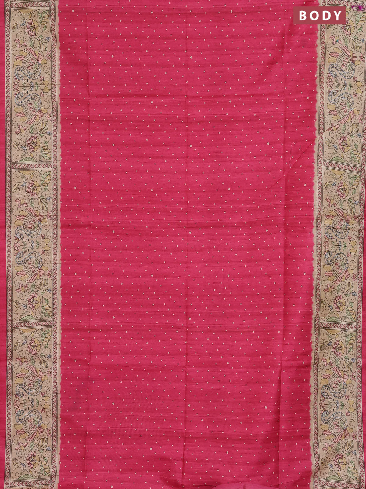 Semi tussar saree candy pink and beige with allover butta prints and madhubani printed pallu & border - Image 2