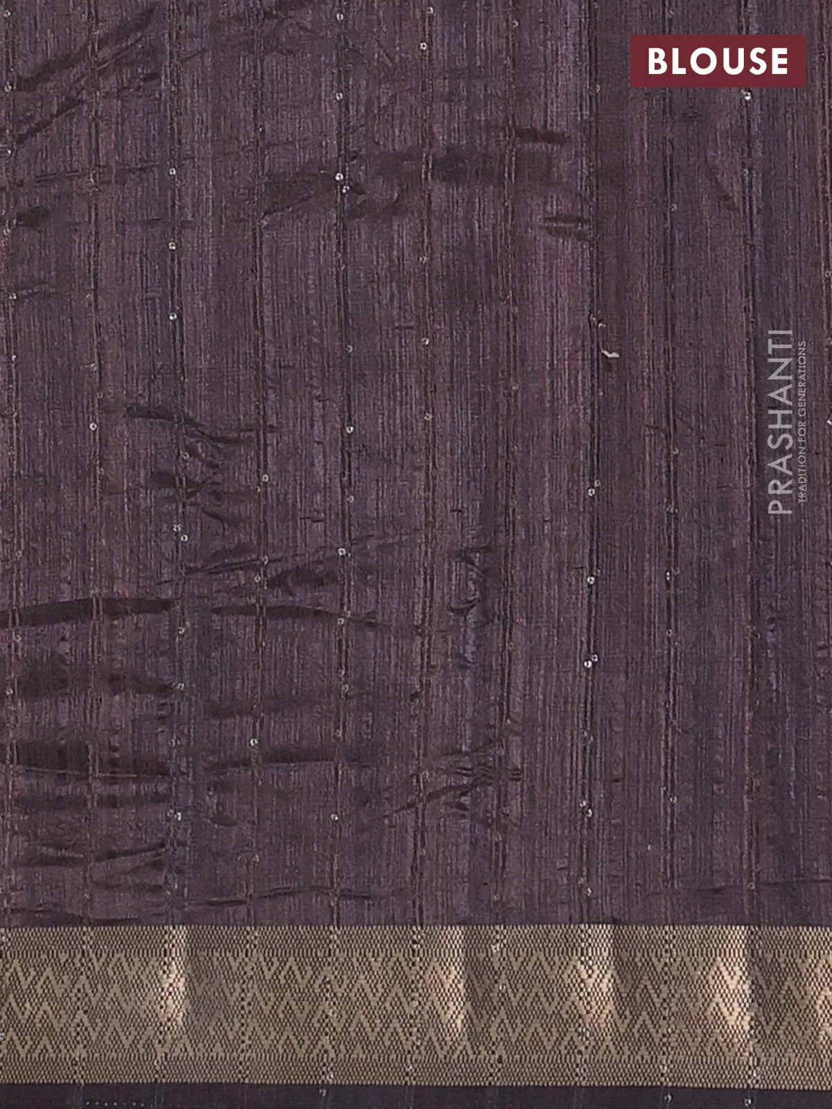 Semi tussar saree coffee brown with allover prints & sequin work and zari woven border - Image 4