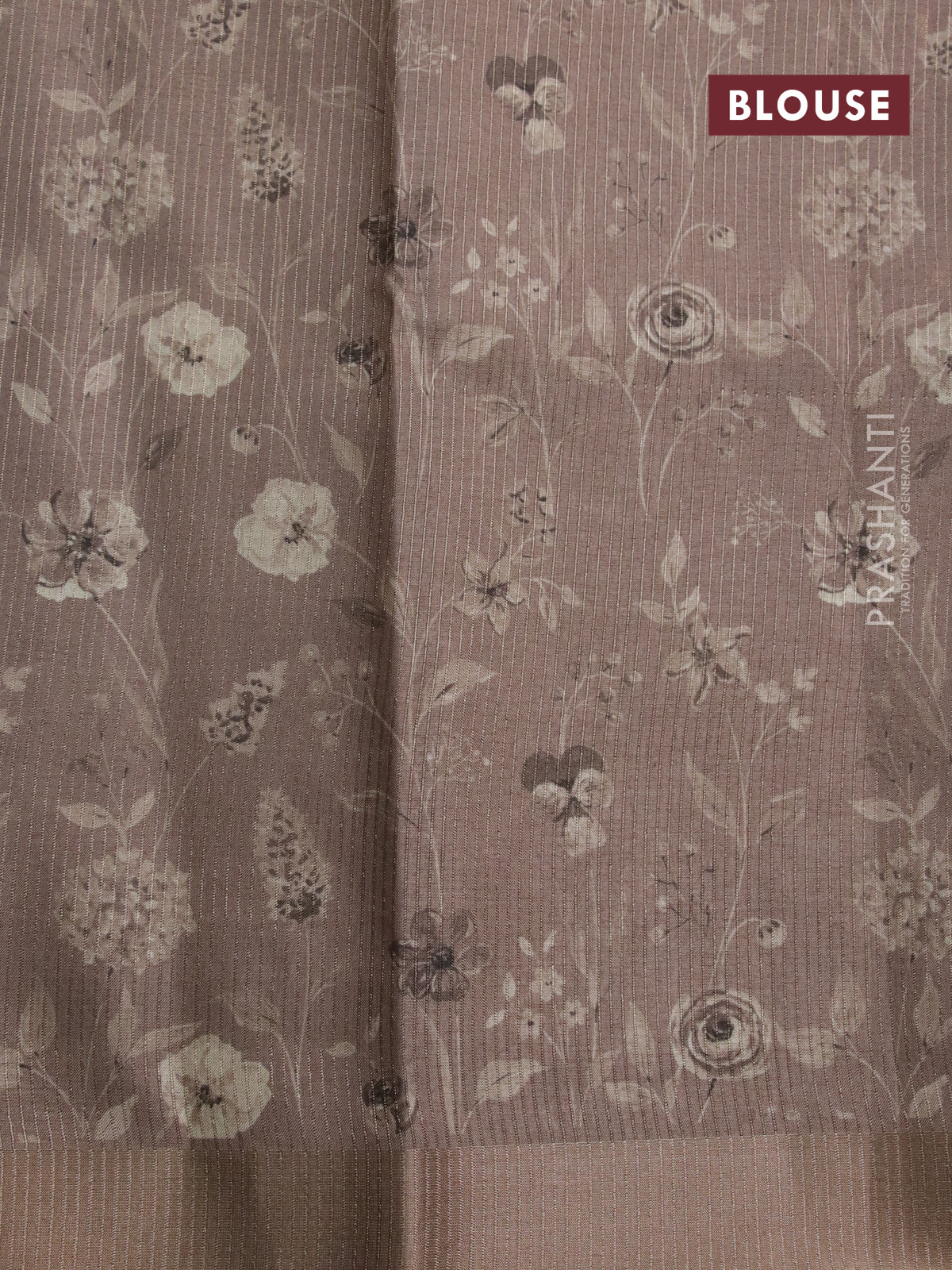Semi tussar saree cream and sandal with allover zari buttas & floral digital prints and zari woven border - Image 10