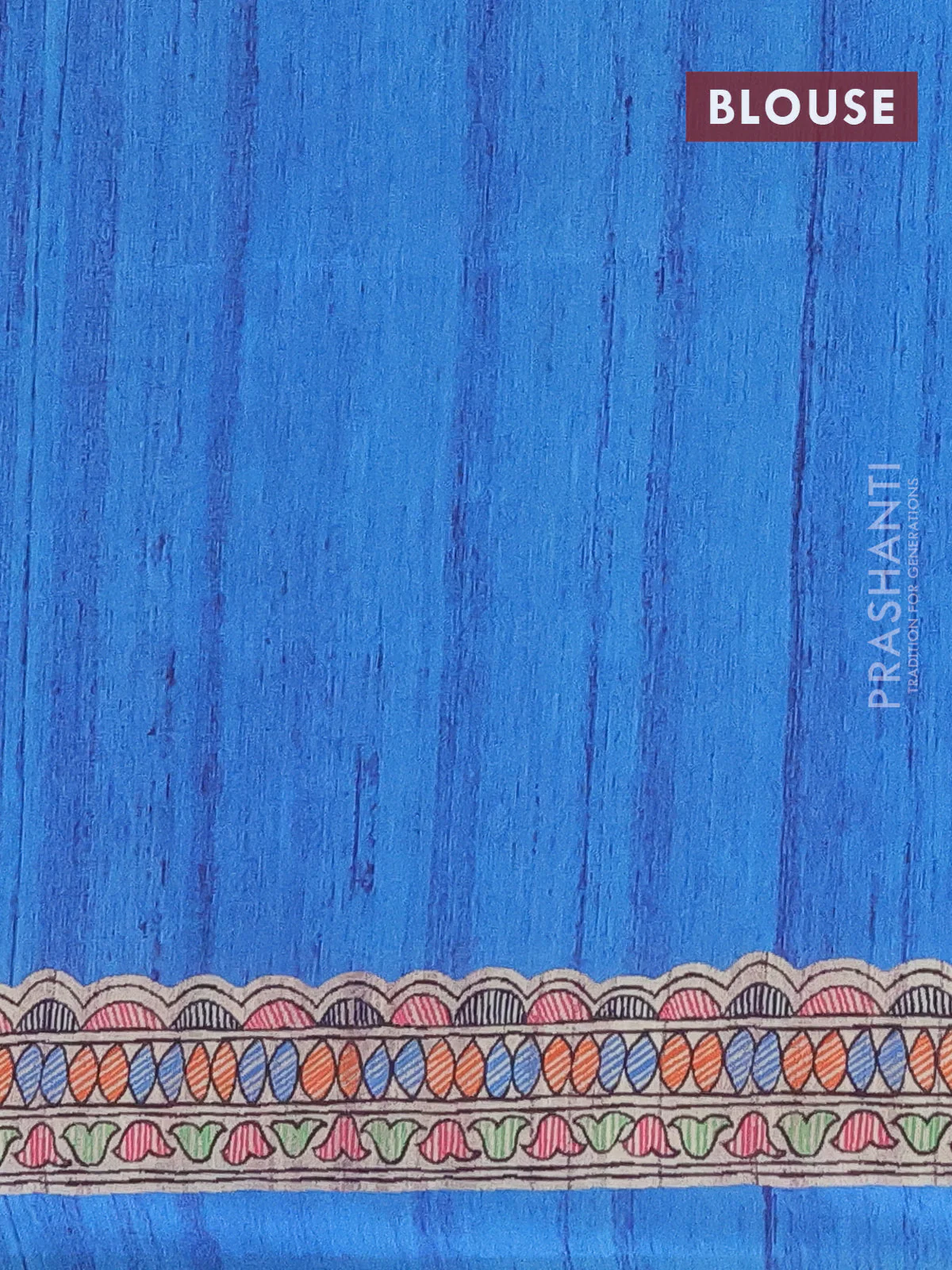 Semi tussar saree cs blue and beige with butta prints and madhubani printed pallu - Image 4