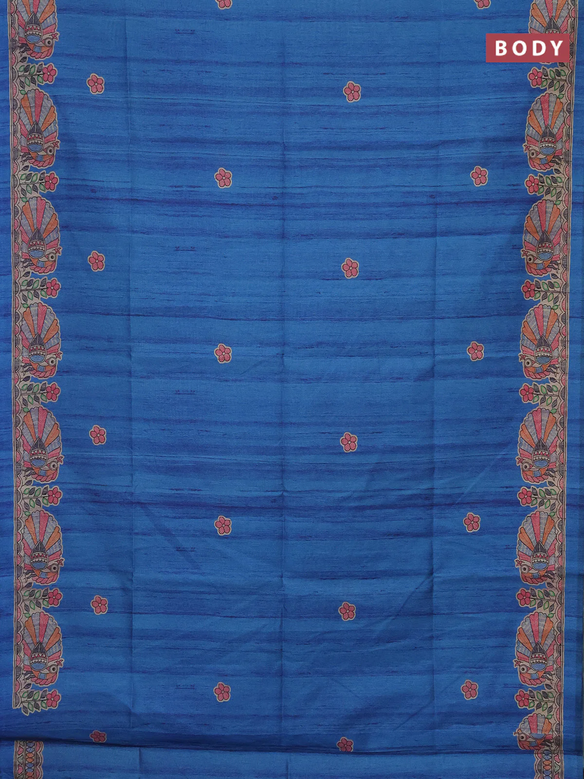 Semi tussar saree cs blue and beige with butta prints and madhubani printed pallu - Image 2