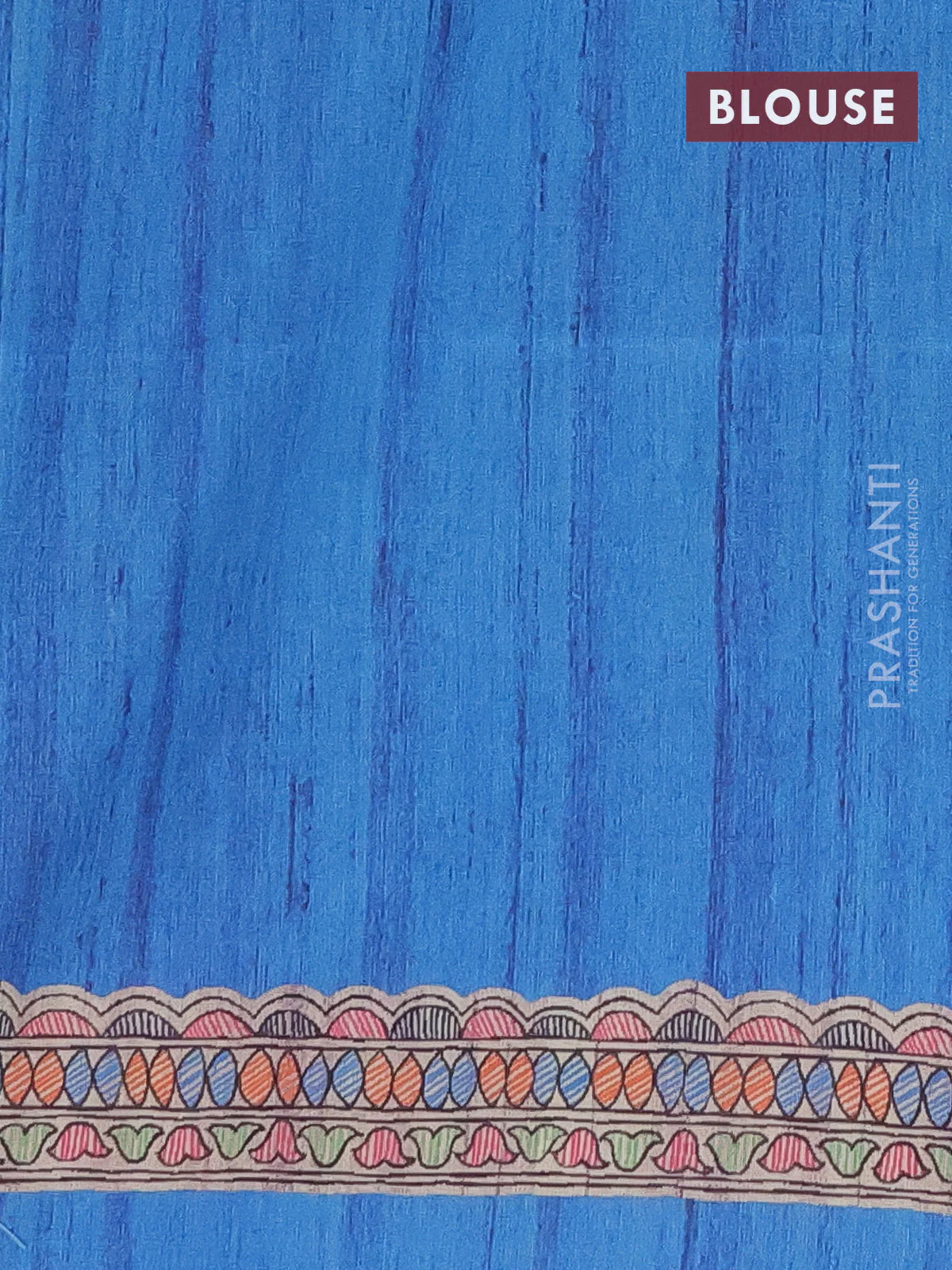 Semi tussar saree cs blue and beige with butta prints and madhubani printed pallu - Image 4