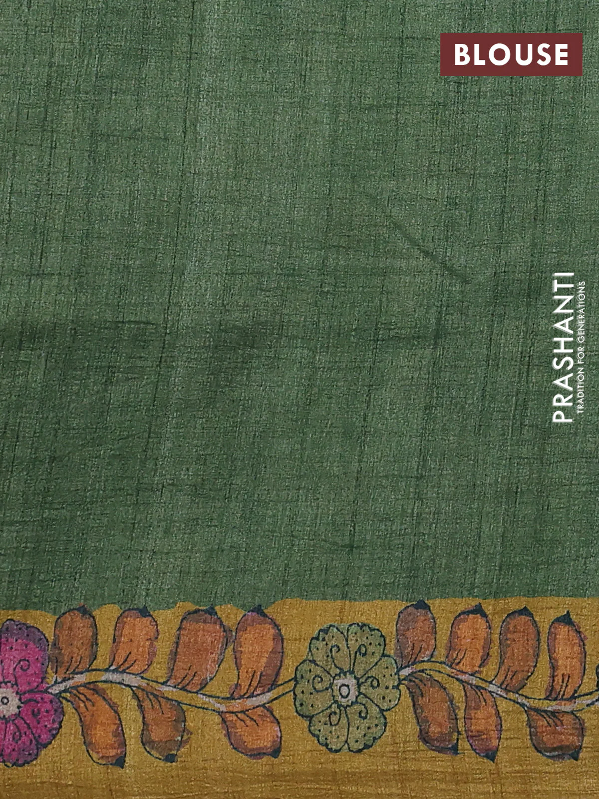 Semi tussar saree cs blue and green with allover kalamkari prints and mirror work - Image 3