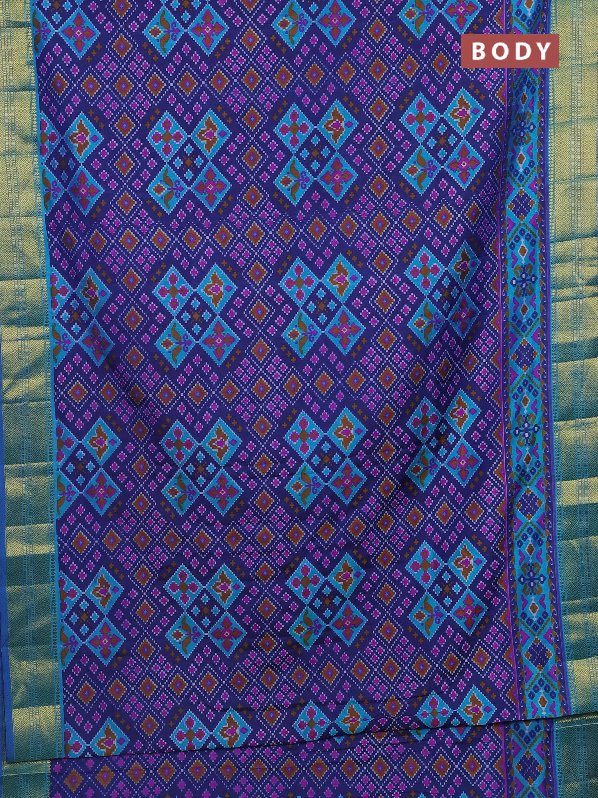 Semi tussar saree dark blue and cs blue with allover ikat prints and zari woven border - Image 2