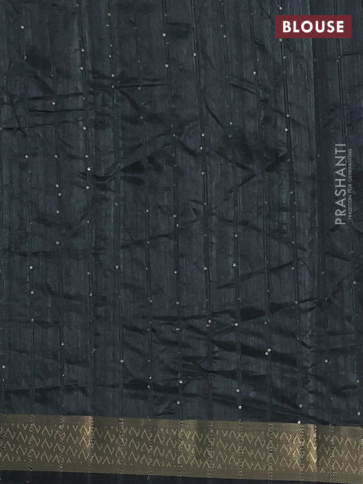 Semi tussar saree dark bottle green with allover prints & sequin work and zari woven border - Image 4