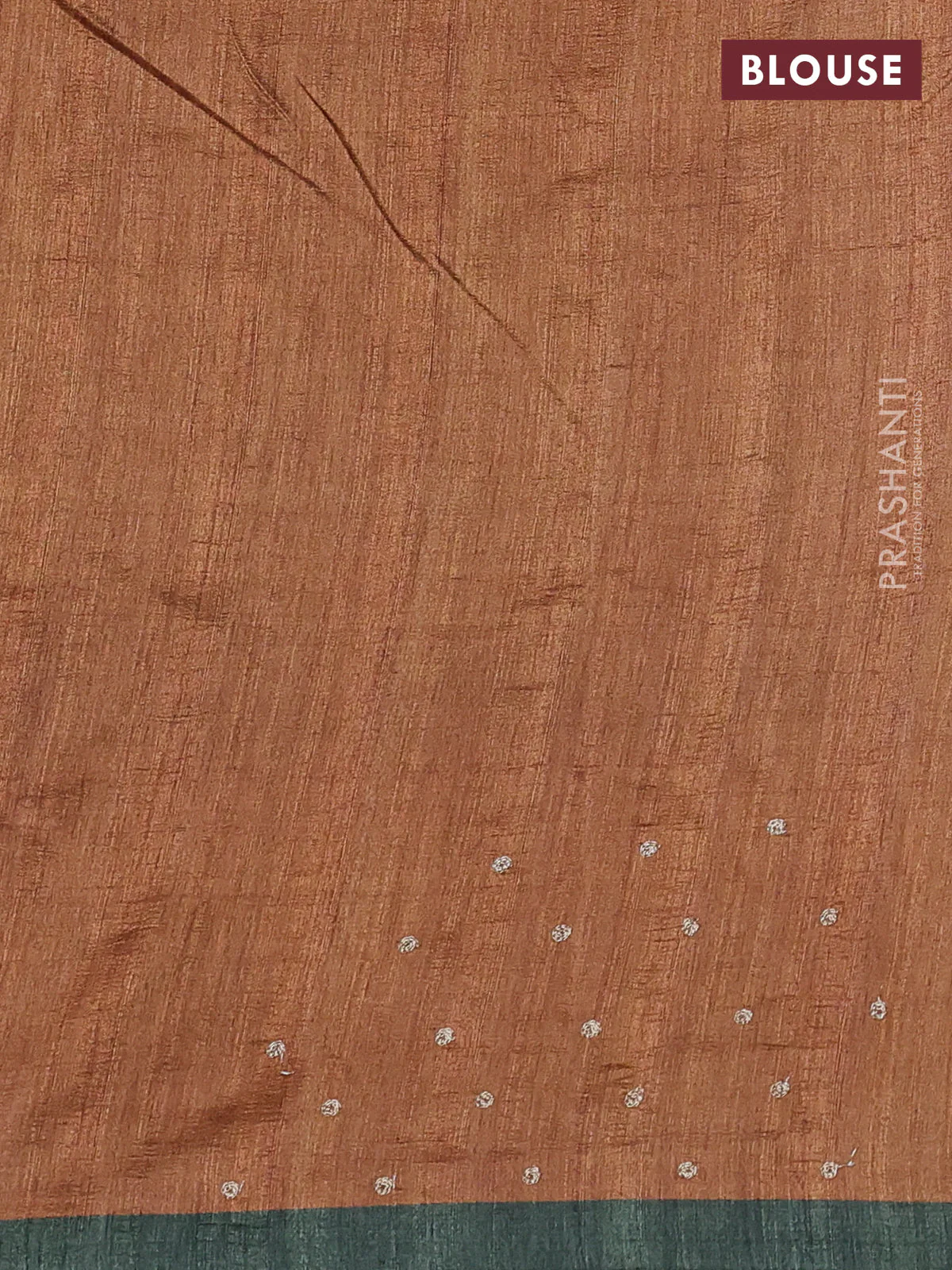 Semi tussar saree dark green and brown with plain body and embroidered pallu - Image 3