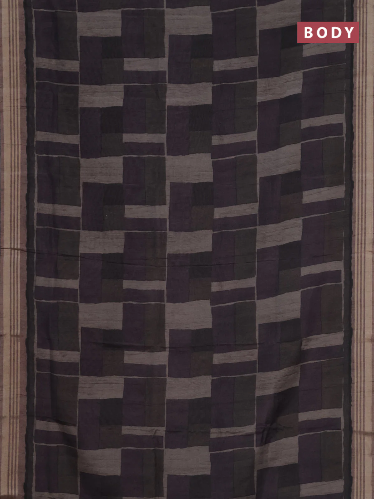 Semi tussar saree dark grey with allover prints and zari woven border - Image 2