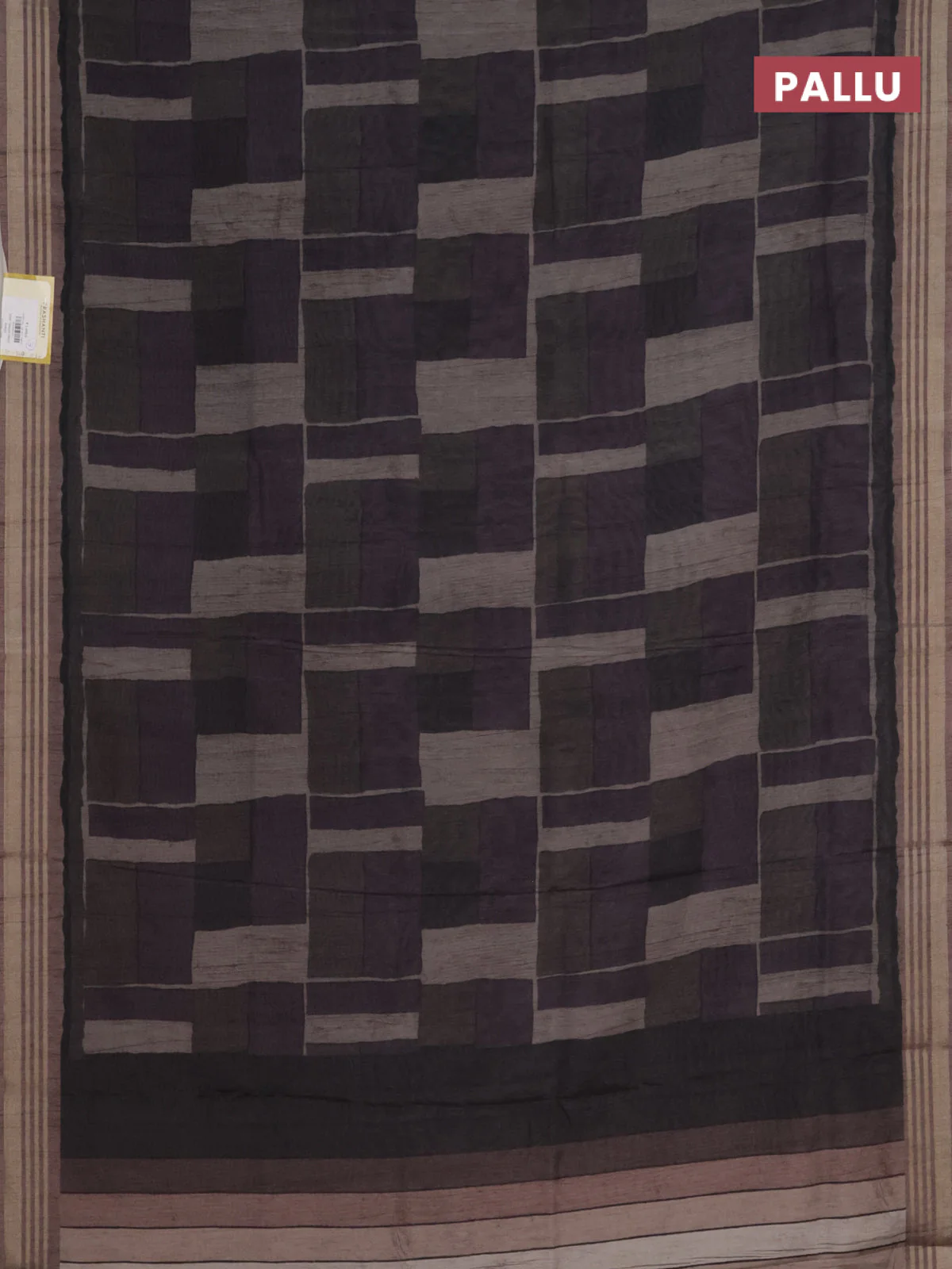 Semi tussar saree dark grey with allover prints and zari woven border - Image 3