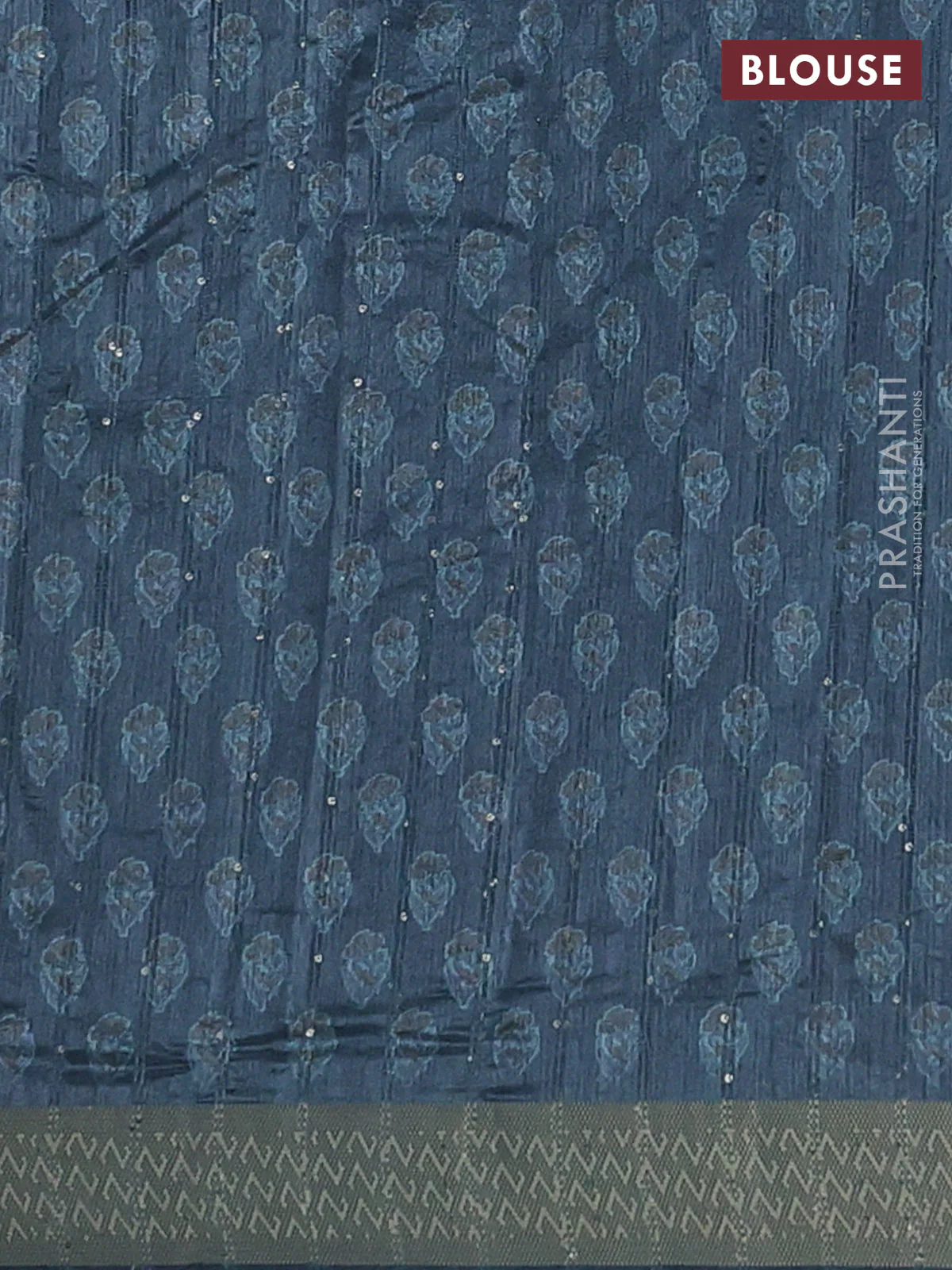 Semi tussar saree dark peacock green with floral butta prints & sequin work and zari woven border - Image 4