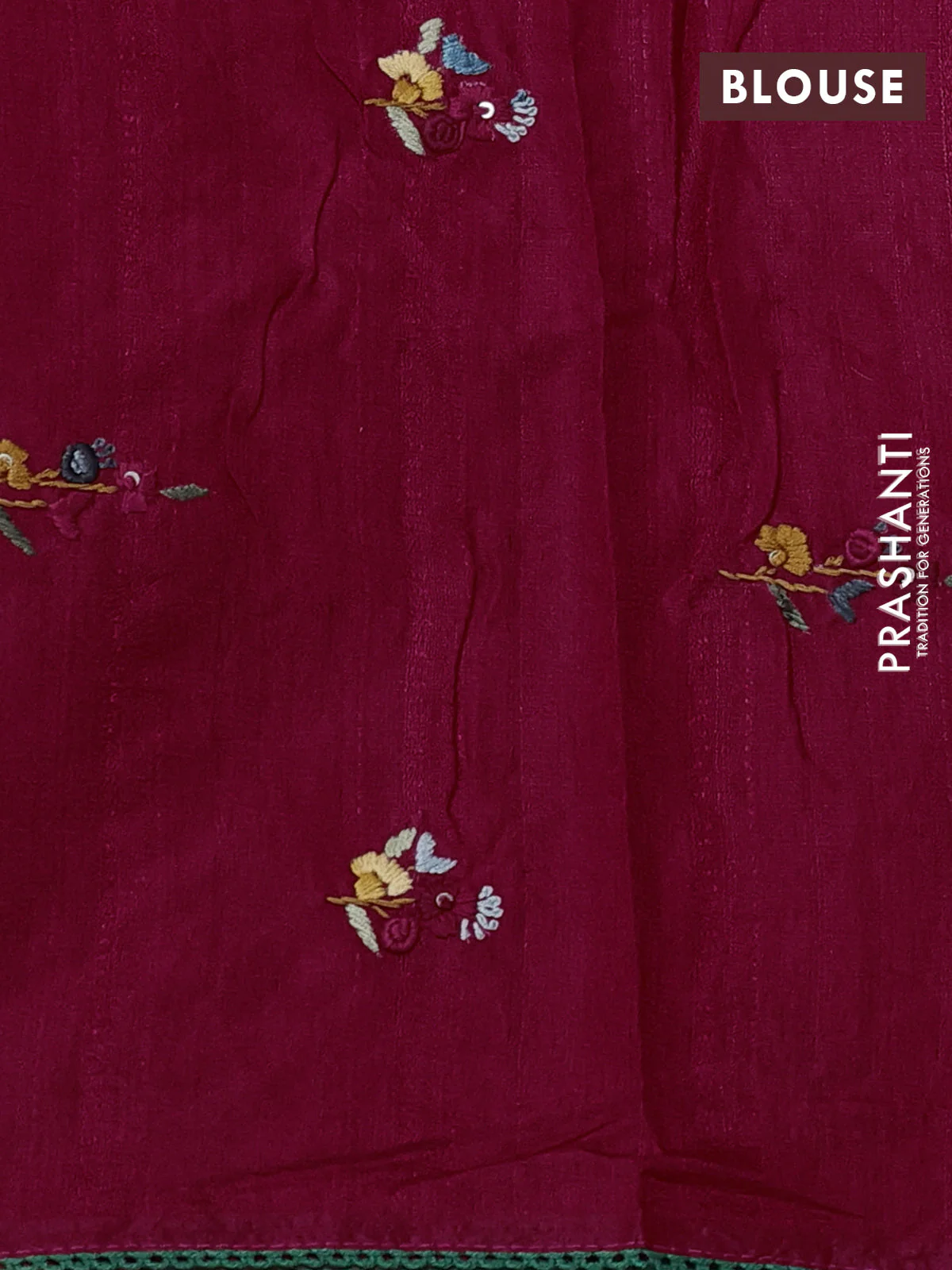 Semi tussar saree dark pink with embroided buttas and embroidery pallu - Image 3