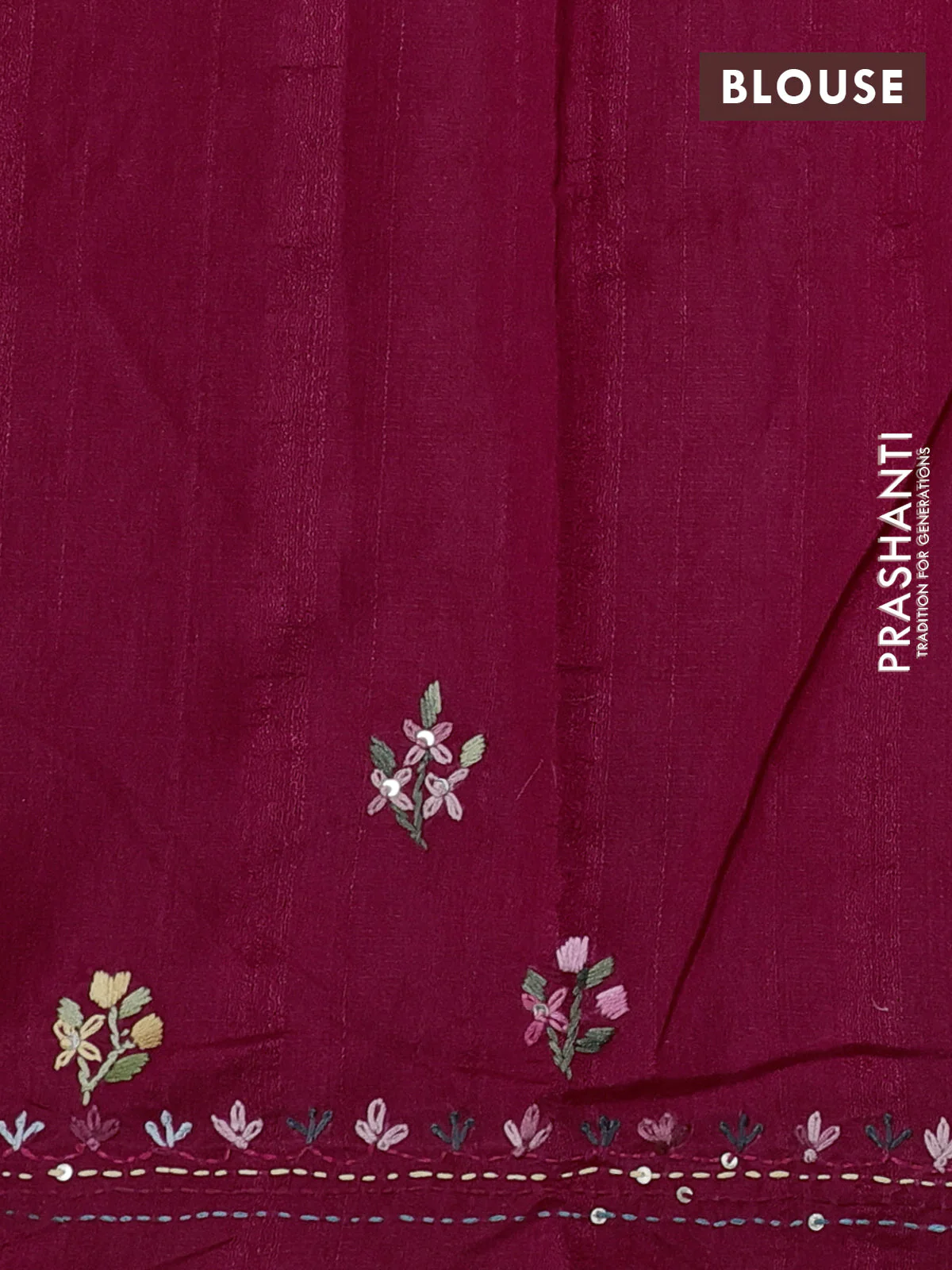 Semi tussar saree dark pink with embroided buttas and embroidery pallu - Image 3