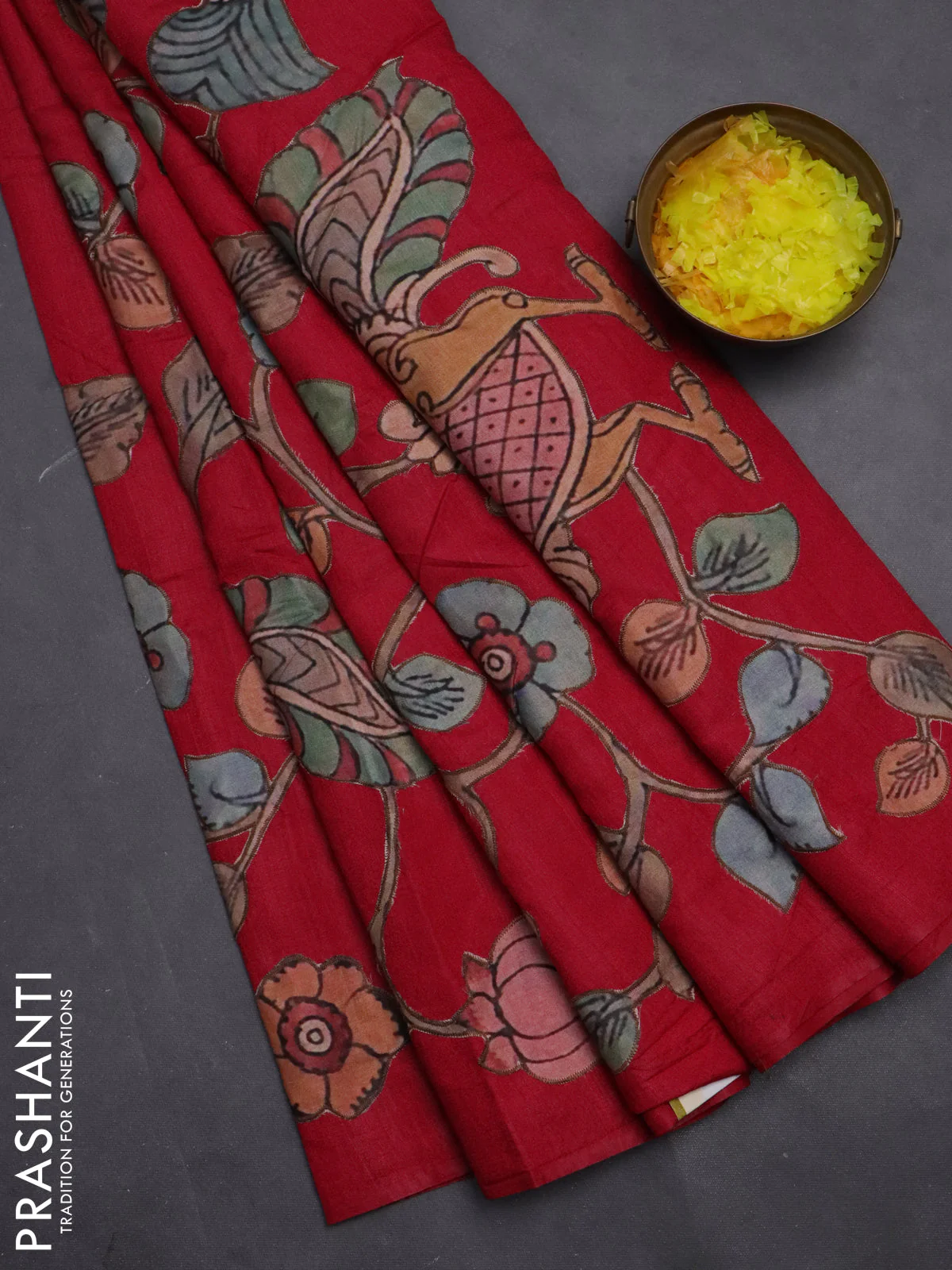 Semi tussar saree dark pink with kalamkari applique work - Image 2