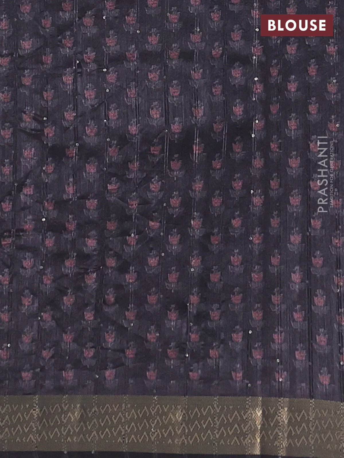 Semi tussar saree deep jamun and black with floral butta prints & sequin work and zari woven border - Image 4
