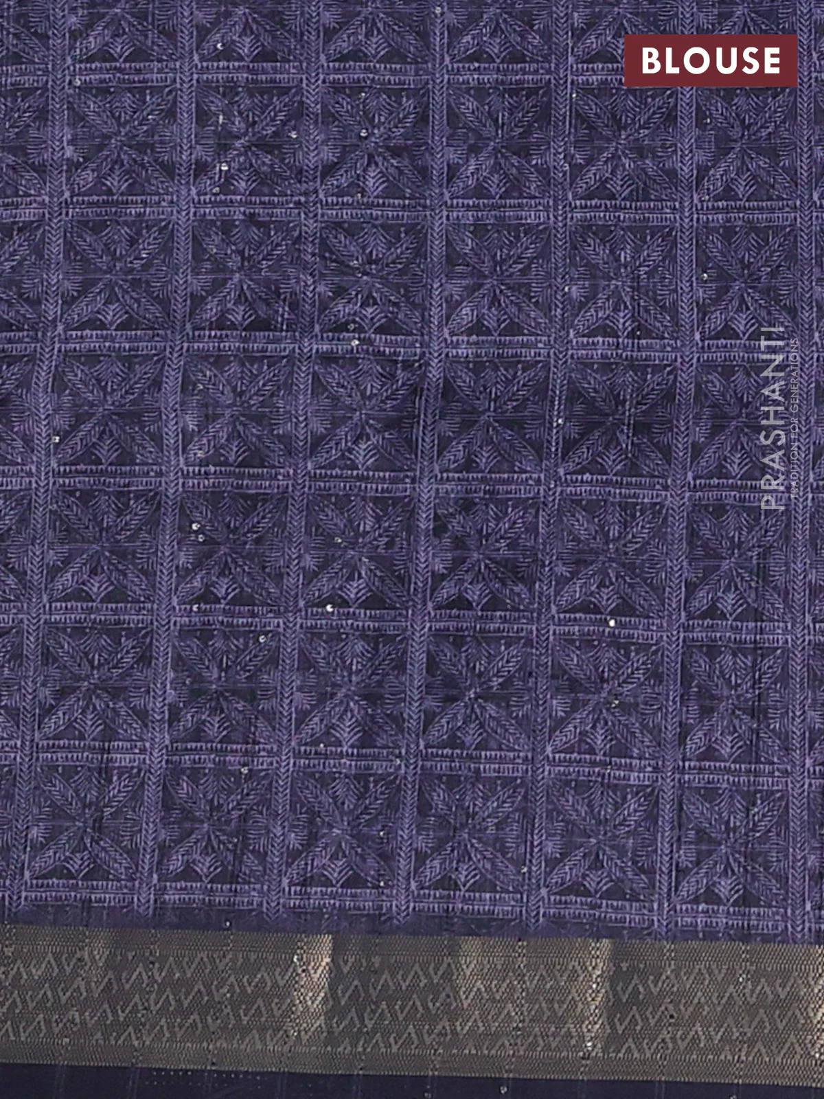 Semi tussar saree deep jamun shade with allover leaf prints & sequin work and zari woven border - Image 4