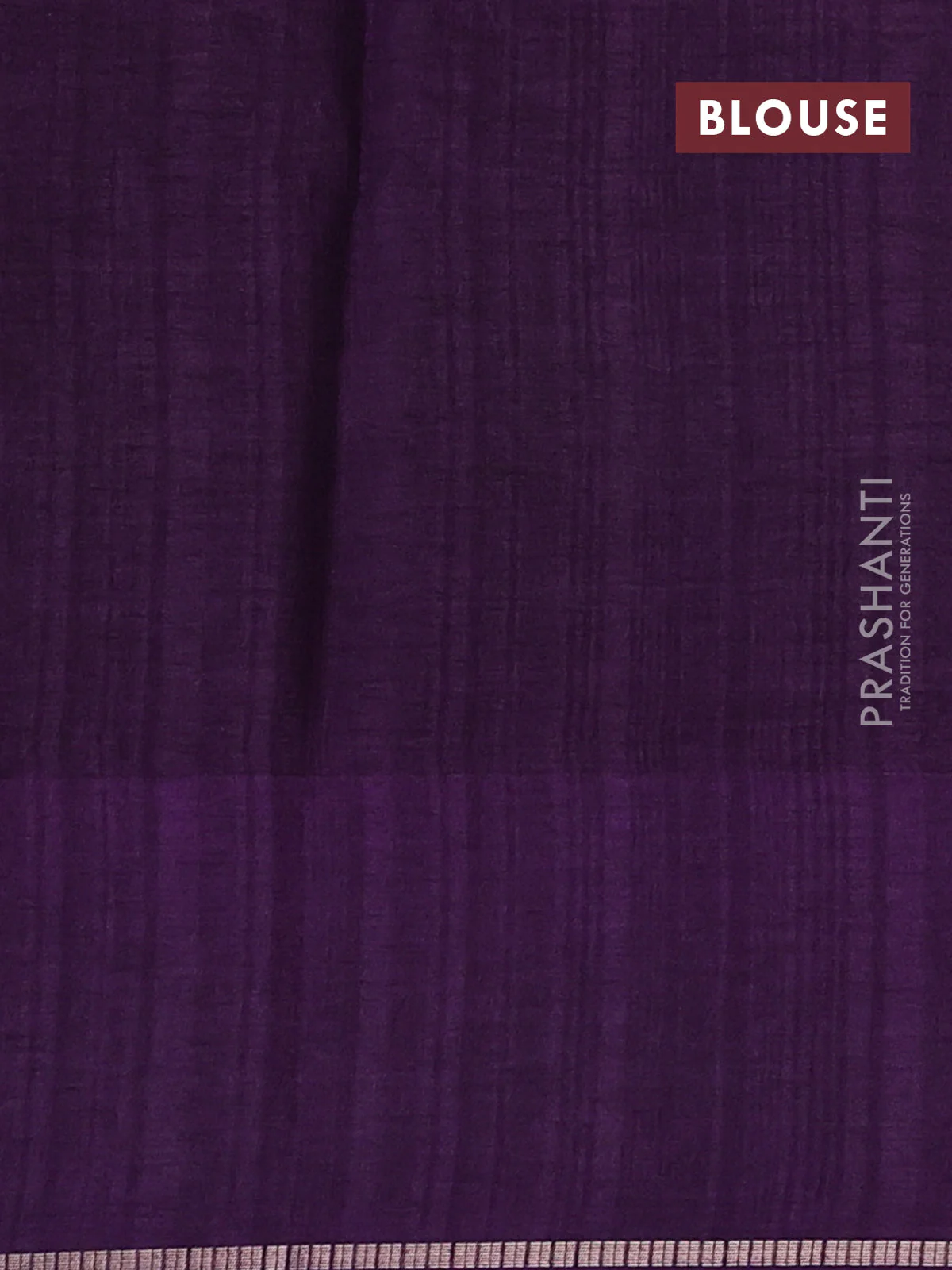 Semi tussar saree deep purple with allover zari checked pattern and embroidery border - Image 3