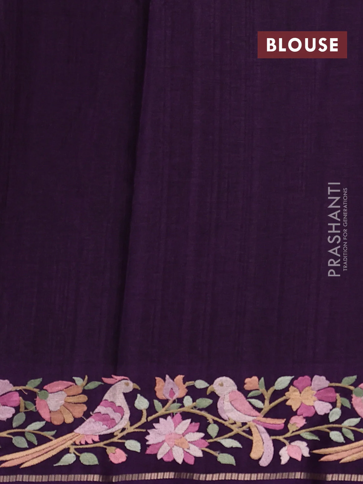 Semi tussar saree deep purple with allover zari checked pattern and embroidery border - Image 3